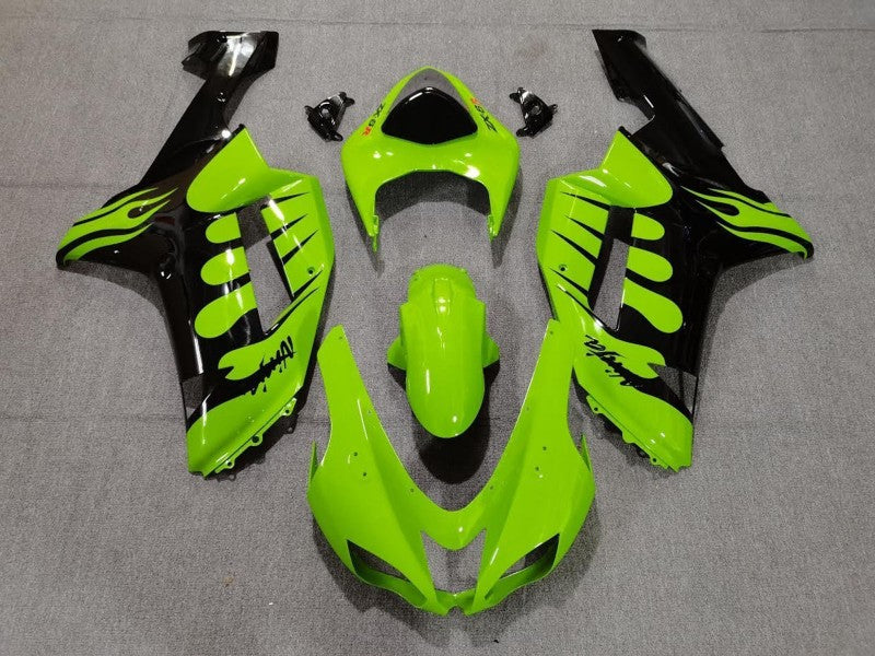 Purchase 2007-2008 Green Black Flame Kawasaki ZX6R Motorcycle Fairings UK