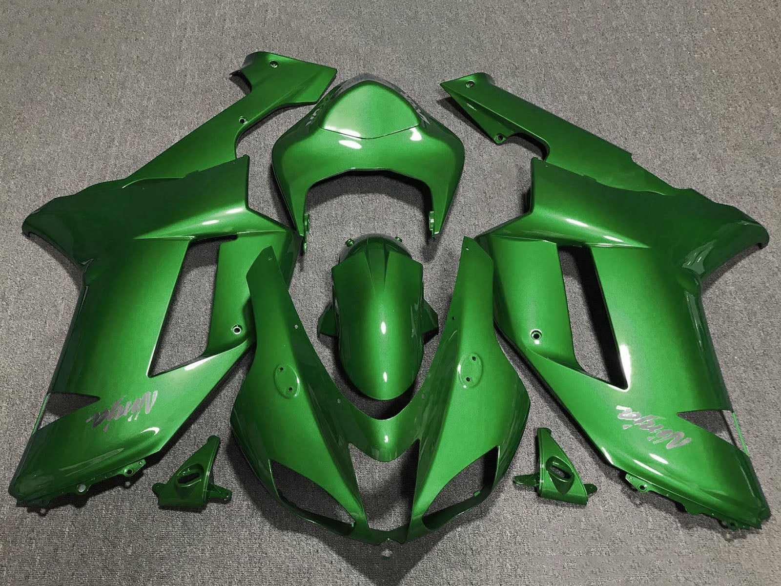 2007-2008 Green Chrome Kawasaki ZX6R 636 Fairing Kit