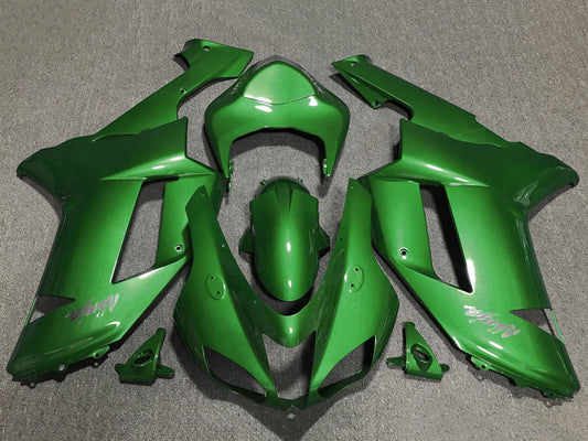 2007-2008 Green Chrome Kawasaki ZX6R 636 Fairing Kit