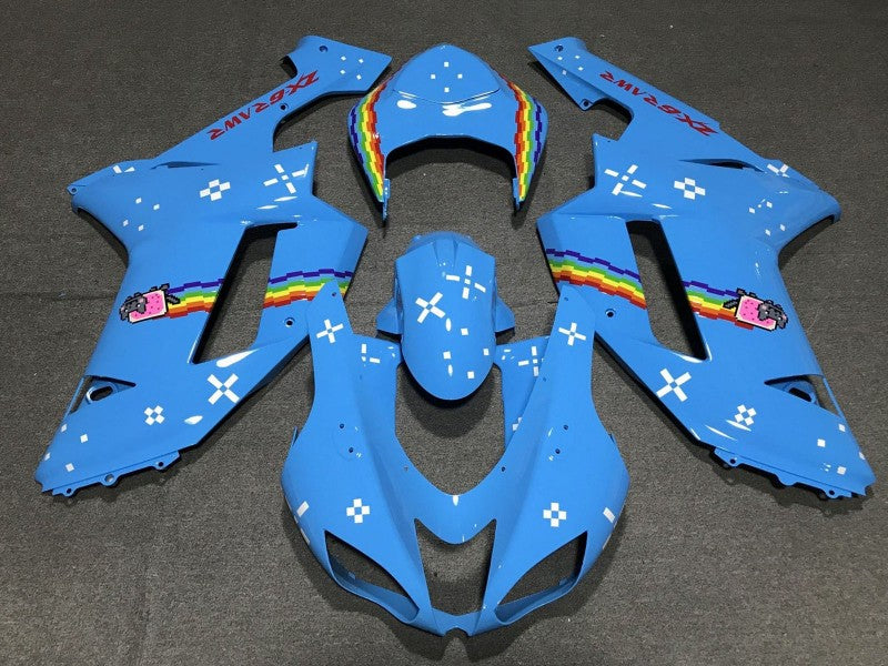 Purchase 2007-2008 Light Blue Rainbow Kawasaki ZX6R Motorcycle Fairings UK