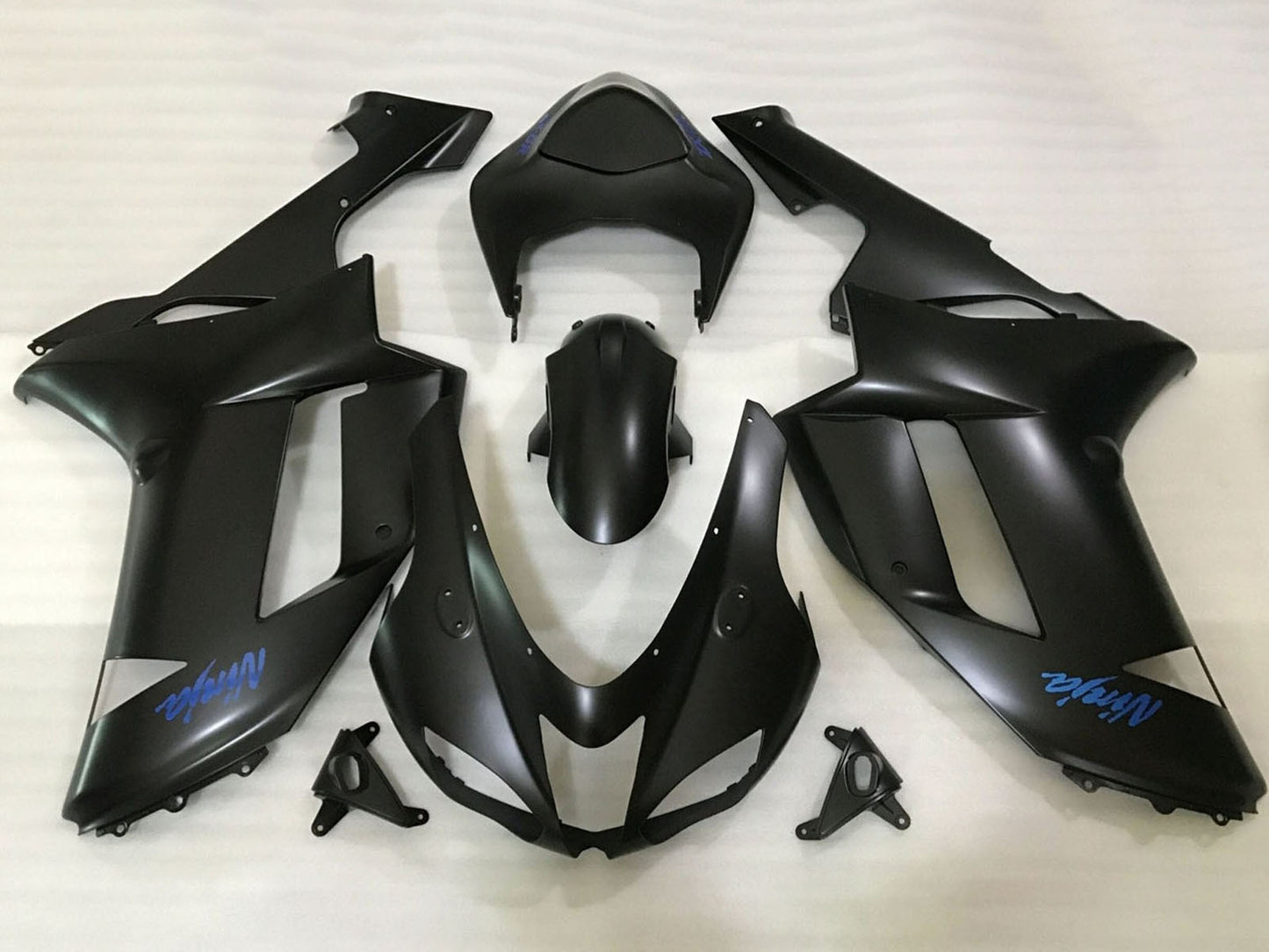 2007-2008 Matte Black Blue Kawasaki ZX6R 636 Fairing Kit