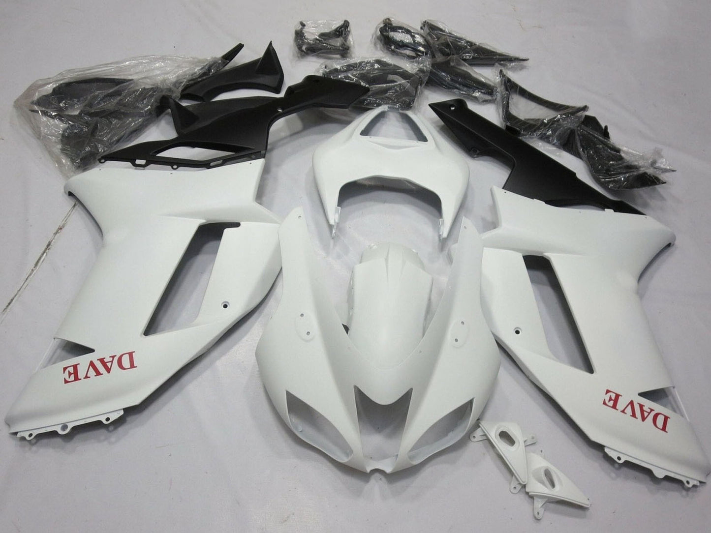 2007-2008 Matte White Red Kawasaki ZX6R 636 Fairing Kit