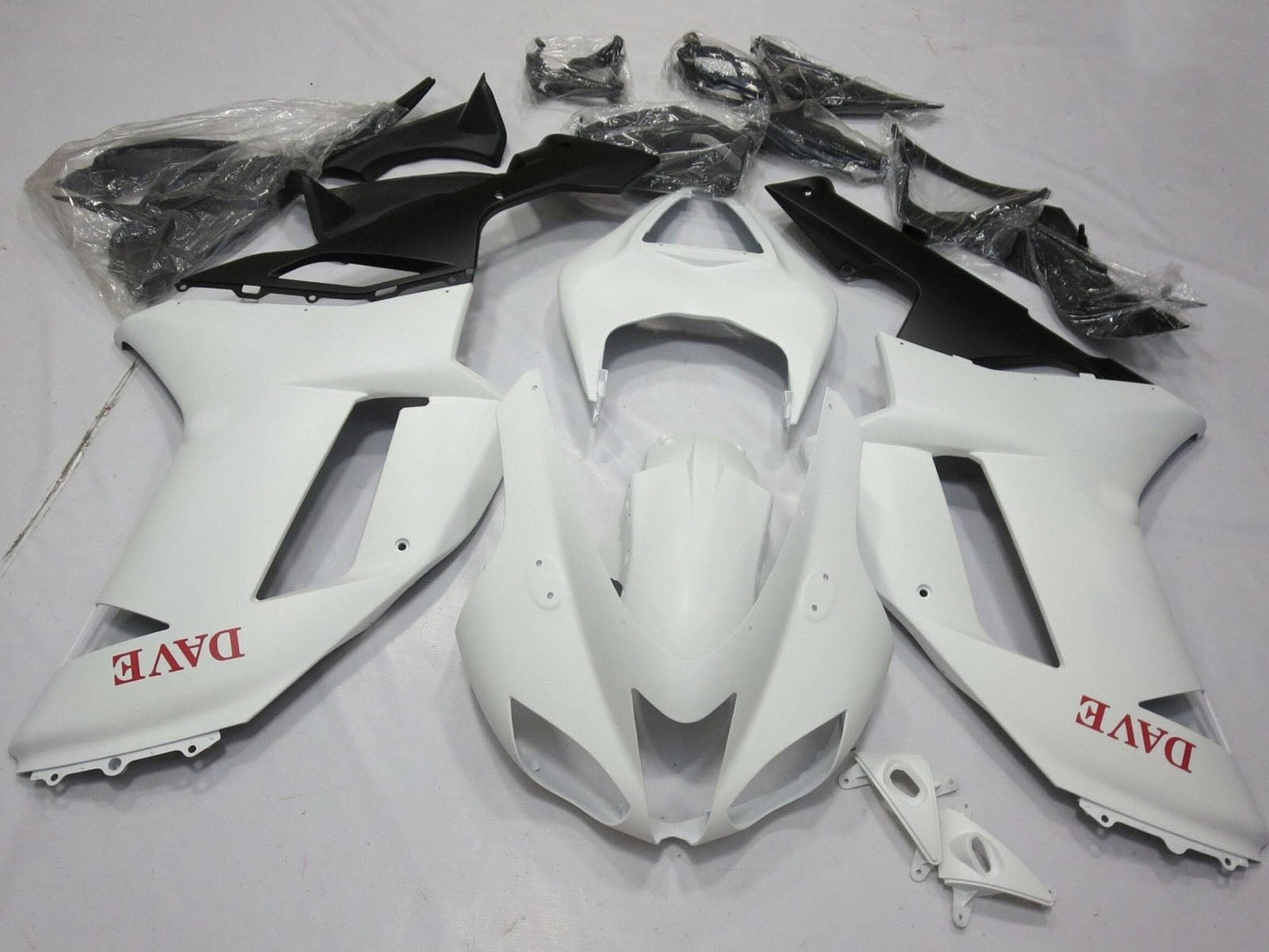2007-2008 Matte White Red Kawasaki ZX6R 636 Fairing Kit