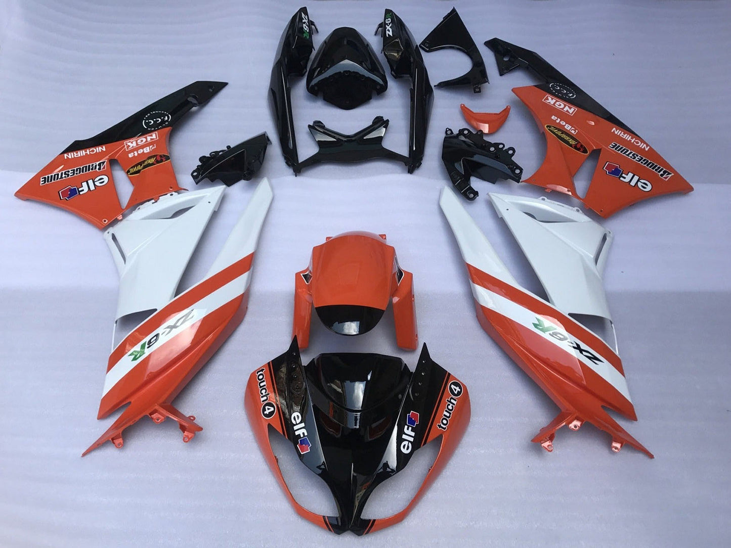 2007-2008 Orange White Black Kawasaki ZX6R 636 Fairing Kit