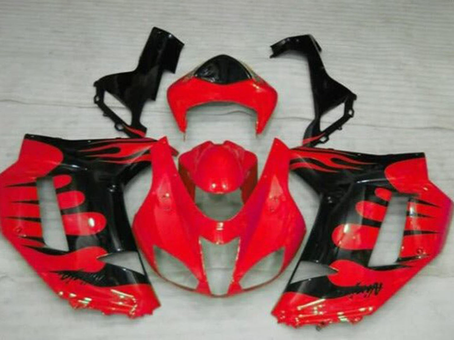 2007-2008 Red Black Flame Kawasaki ZX6R 636 Fairing Kit