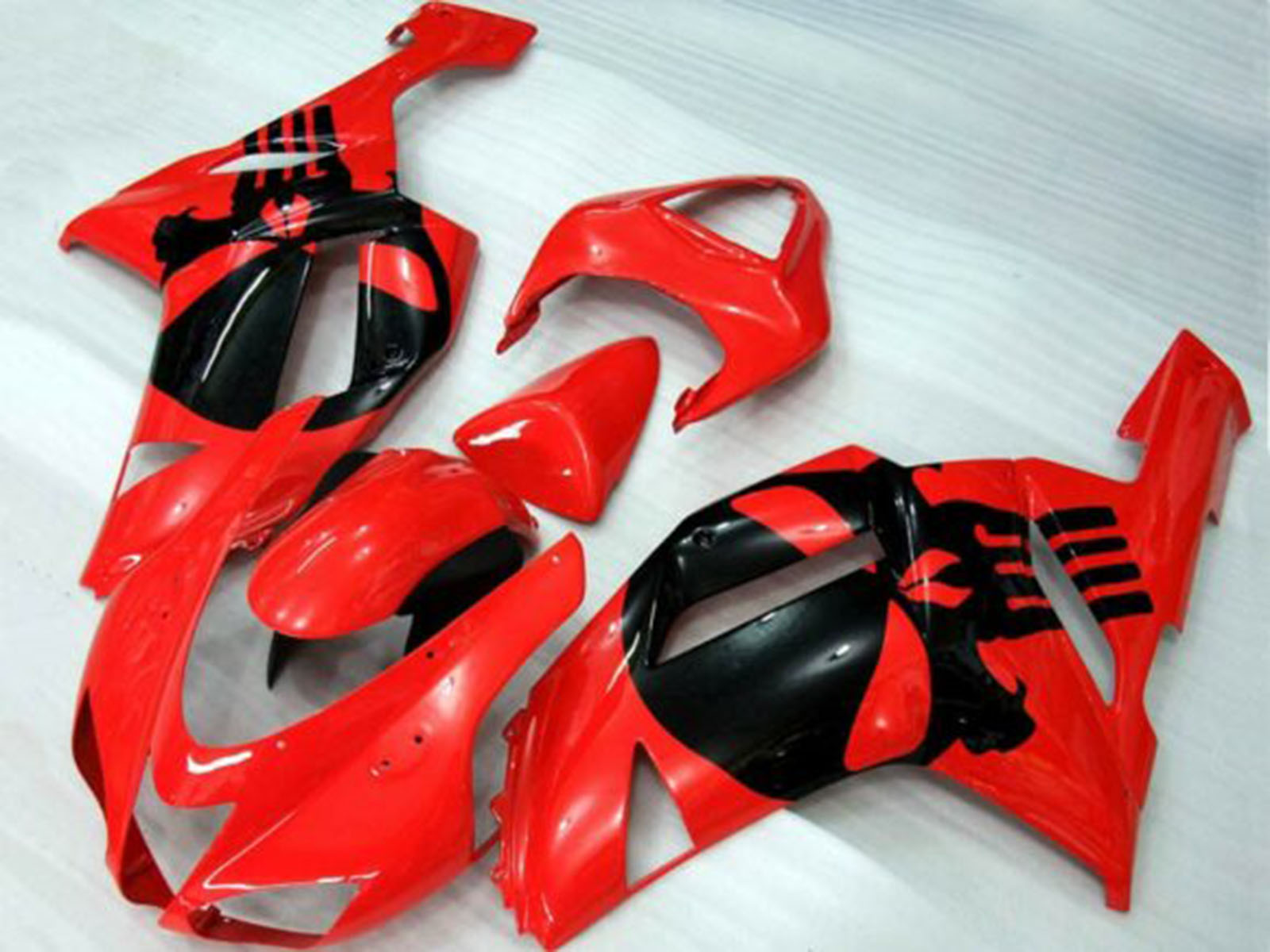 2007-2008 Red Black Skull Kawasaki ZX6R 636 Fairing Kit