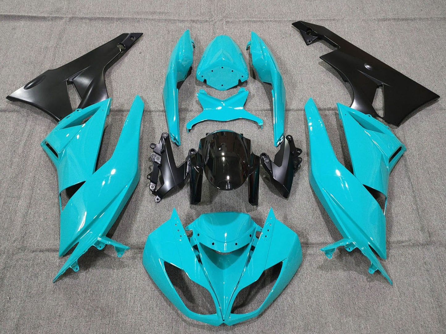 2007-2008 Turquoise Blue Black Matte Black Kawasaki ZX6R 636 Fairing Kit