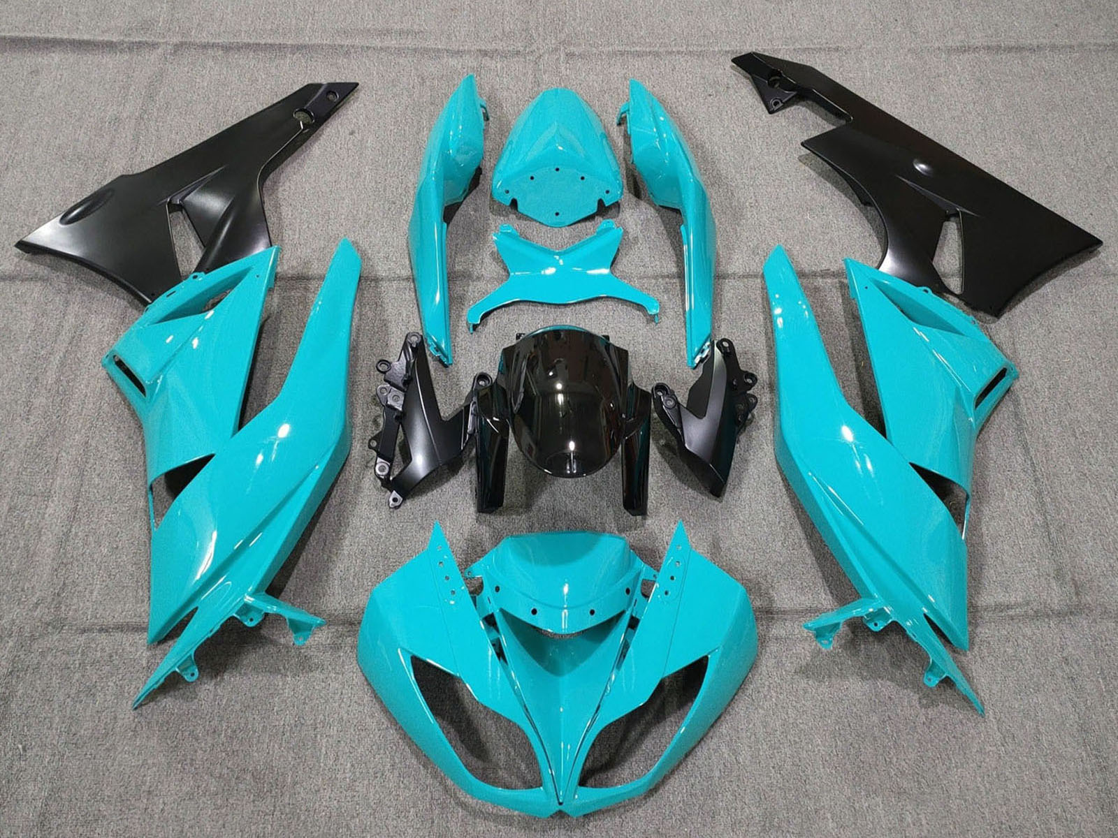 2007-2008 Turquoise Blue Black Matte Black Kawasaki ZX6R 636 Fairing Kit