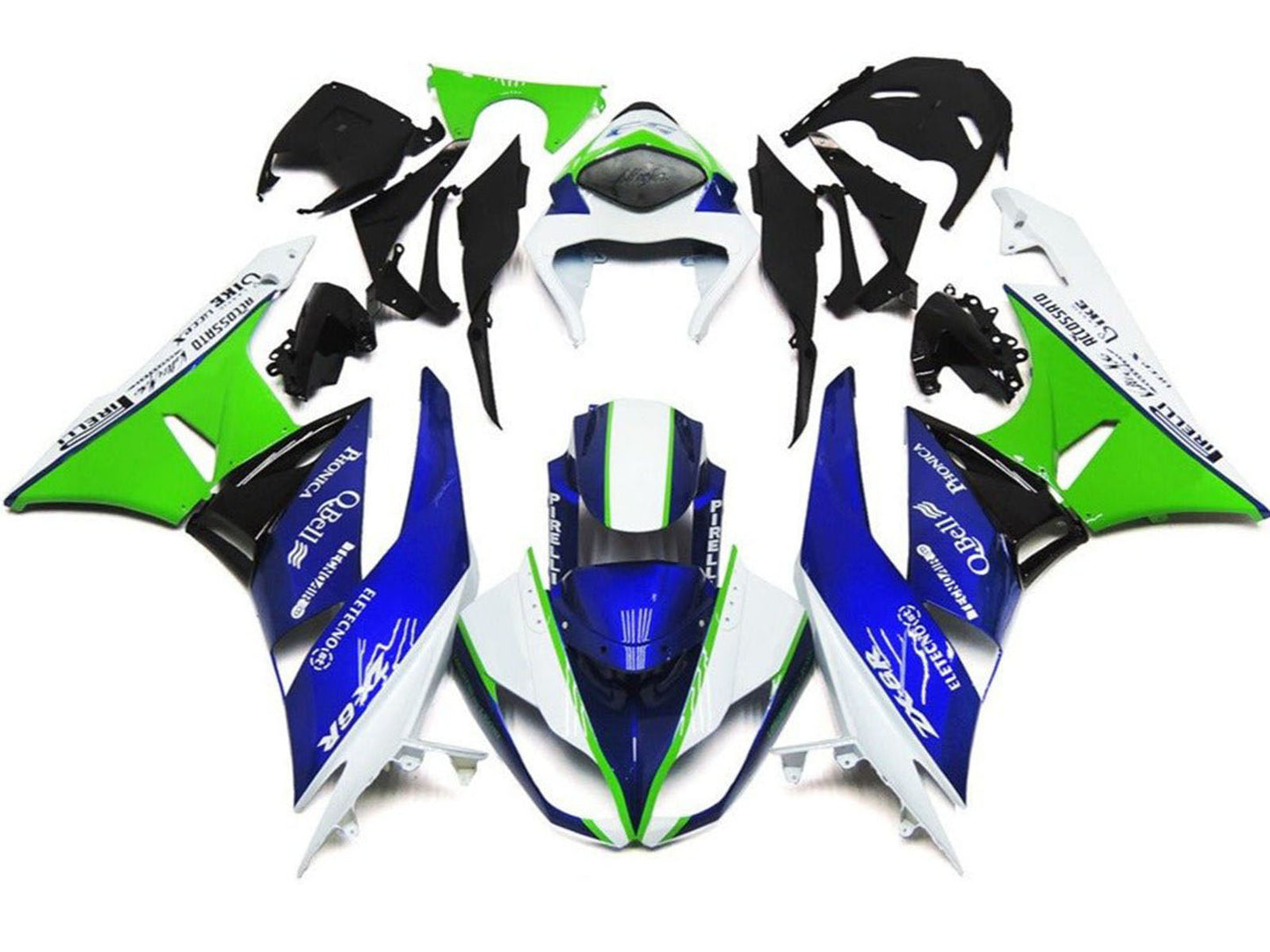 2007-2008 White Blue Green Black Kawasaki ZX6R 636 Fairing Kit