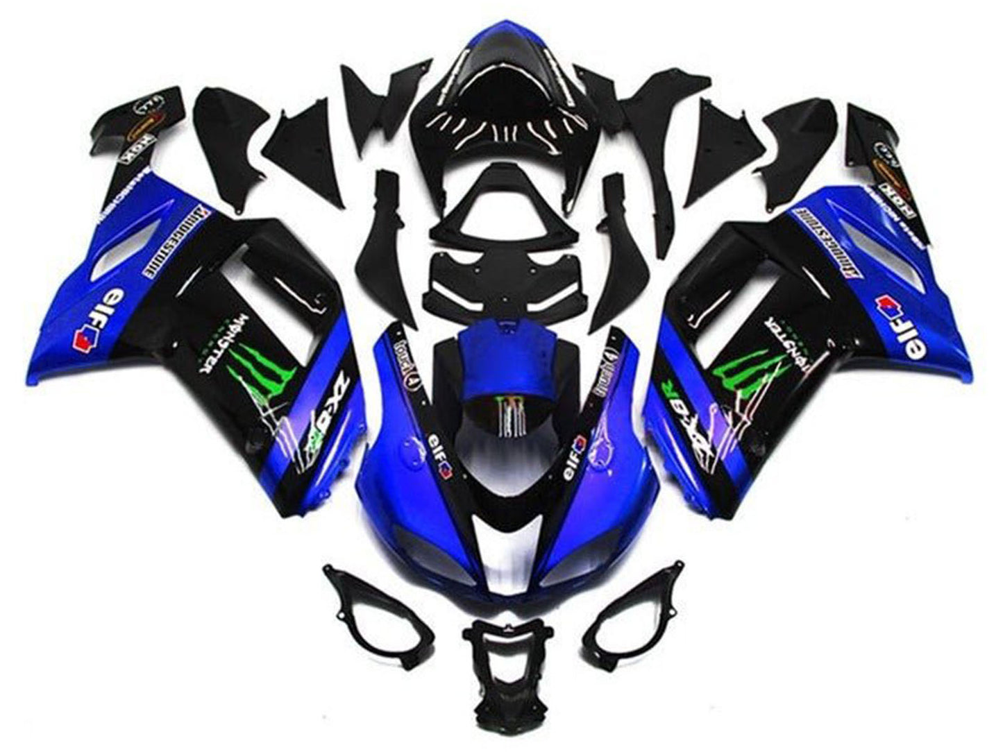 2007-2008 Blue Black Green Monster Kawasaki ZX6R 636 Fairing Kit