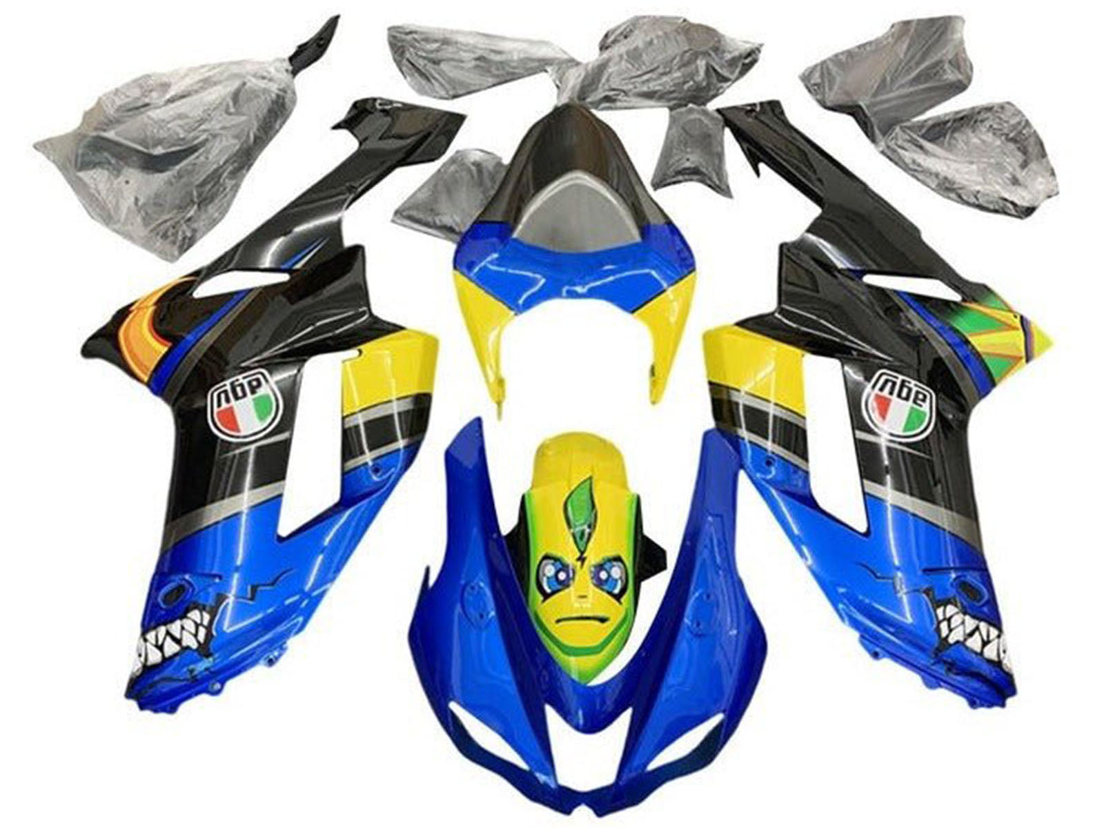 2007-2008 Blue Black Yellow Shark Kawasaki ZX6R 636 Fairing Kit