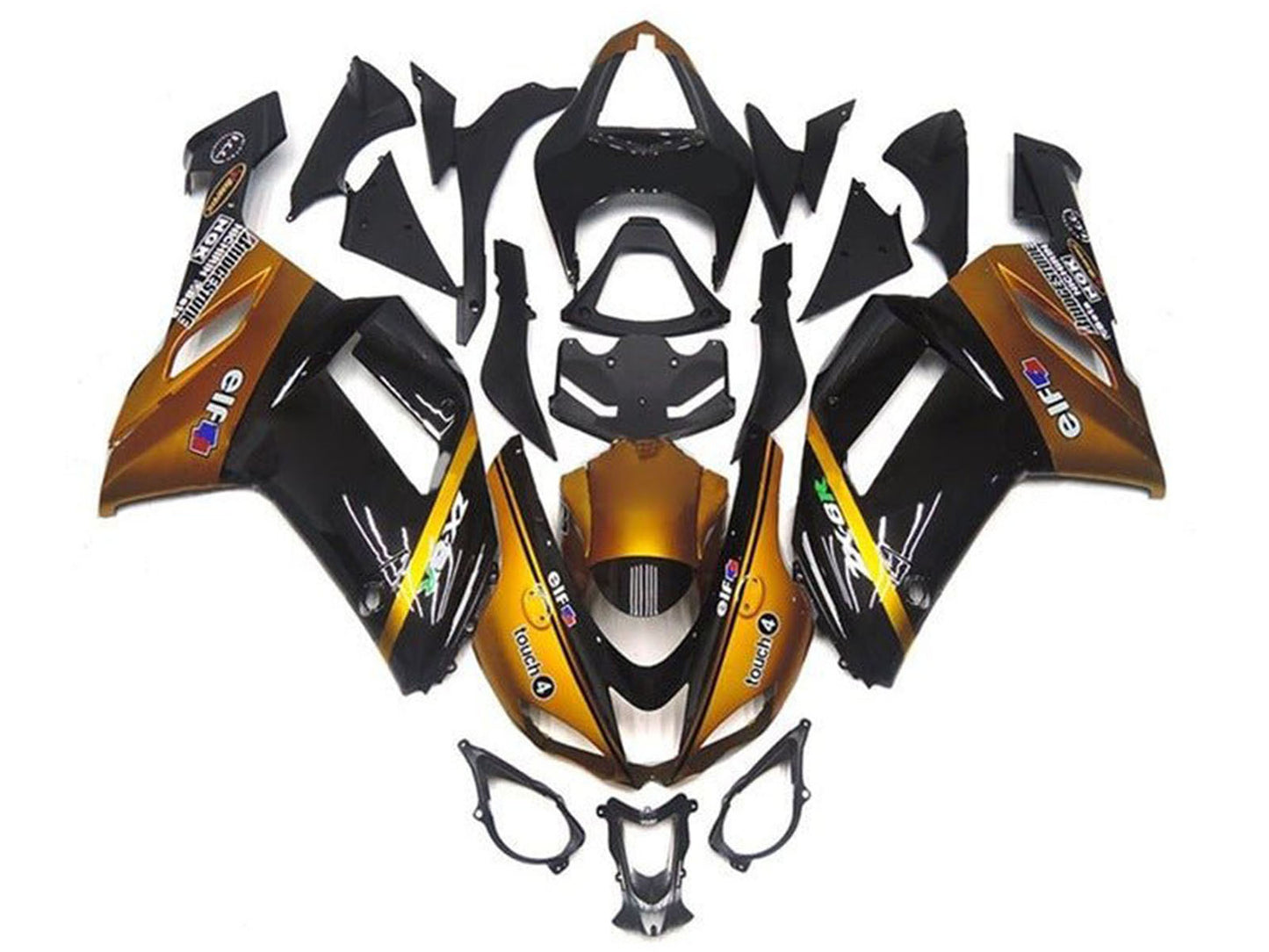 2007-2008 Gold Black Elf Kawasaki ZX6R 636 Fairing Kit