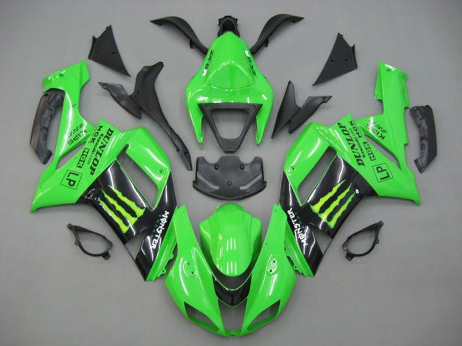 2007-2008 Green Black Monster Energy Kawasaki ZX6R 636 Fairing Kit