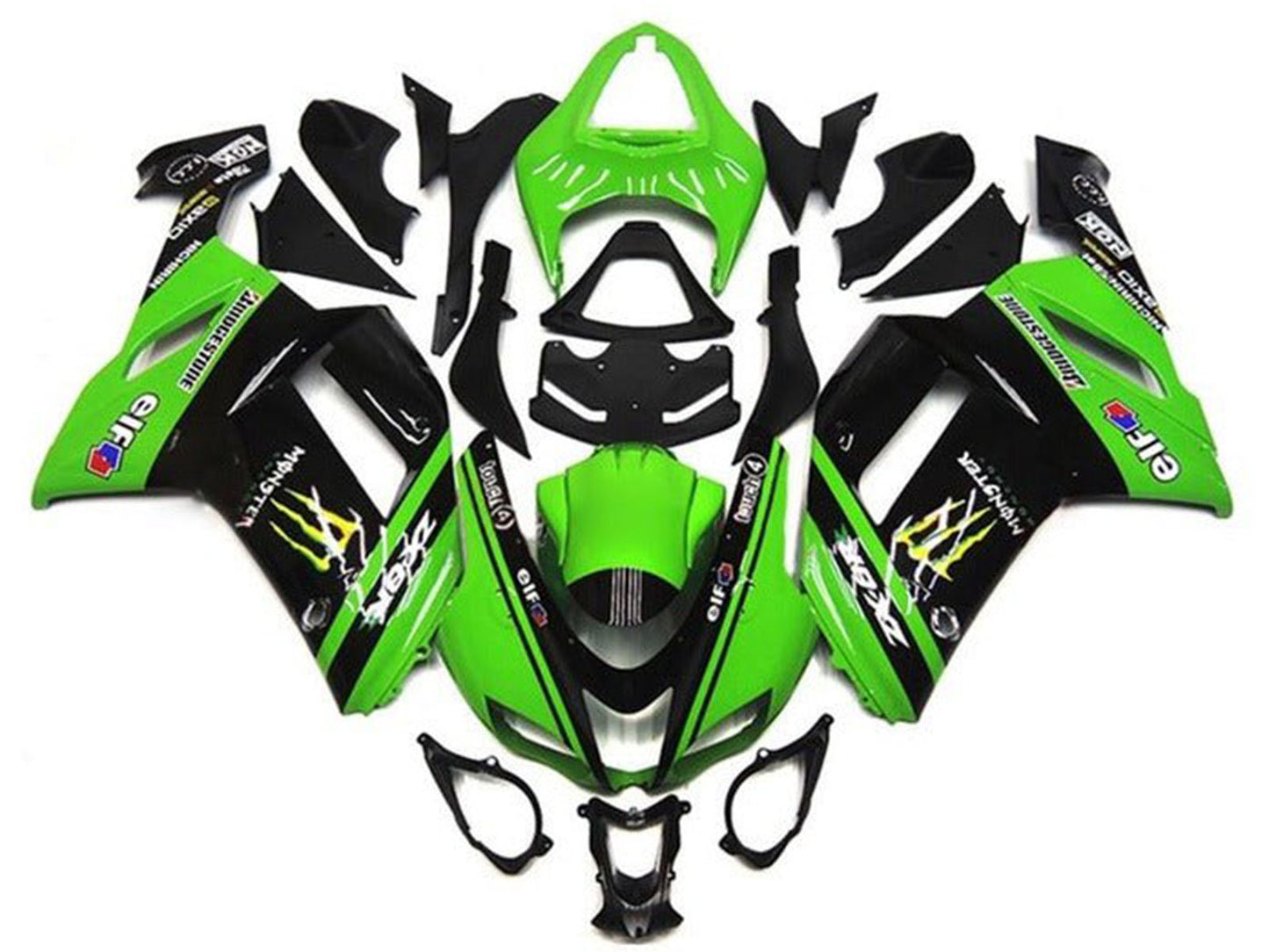 2007-2008 Green Black Monster Elf Kawasaki ZX6R 636 Fairing Kit