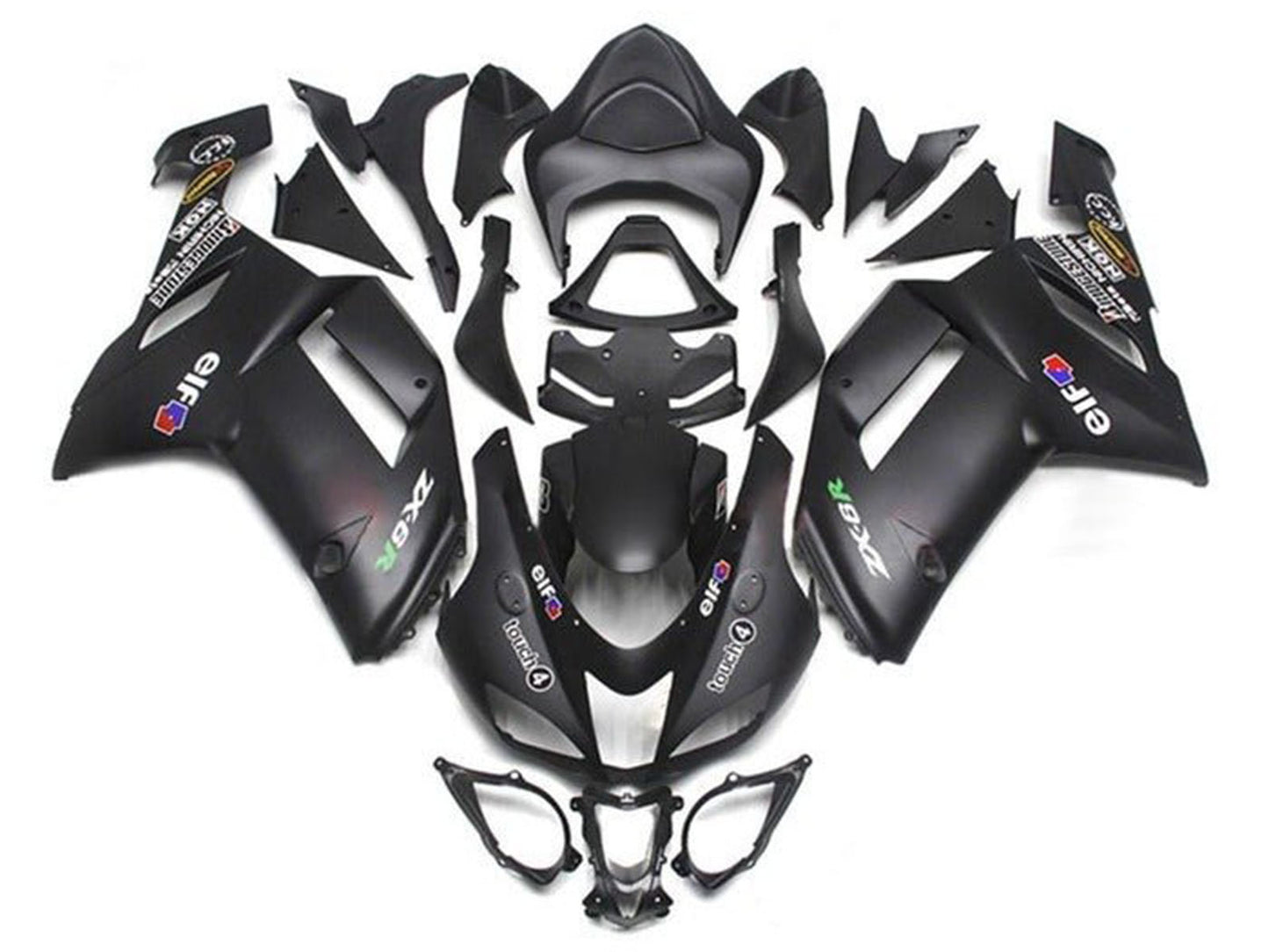 2007-2008 Matte Black Elf Kawasaki ZX6R 636 Fairing Kit