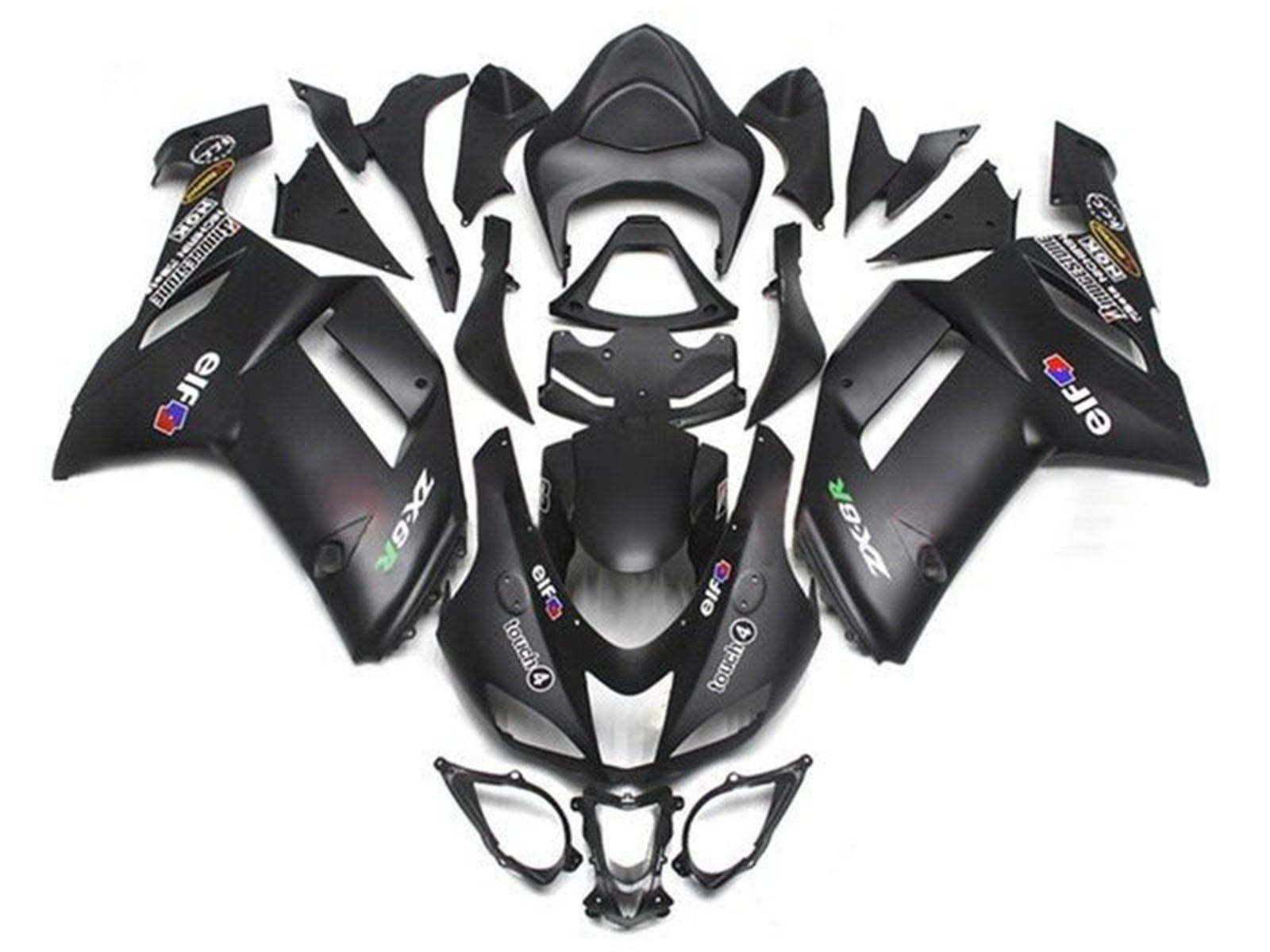 2007-2008 Matte Black Elf Kawasaki ZX6R 636 Fairing Kit