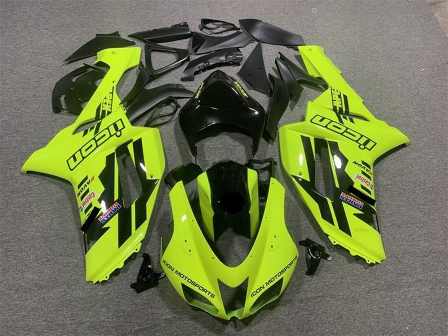 2007-2008 Neon Yellow Black Icon Kawasaki ZX6R 636 Fairing Kit