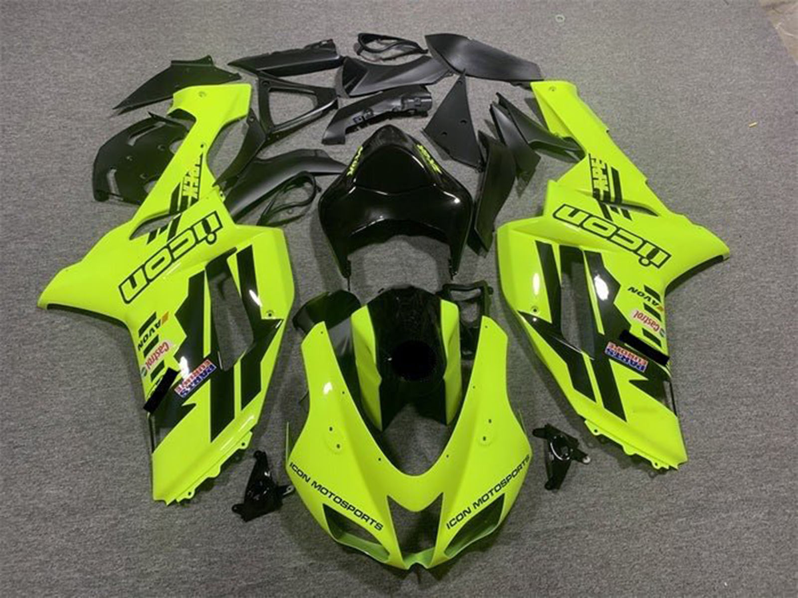 2007-2008 Neon Yellow Black Icon Kawasaki ZX6R 636 Fairing Kit
