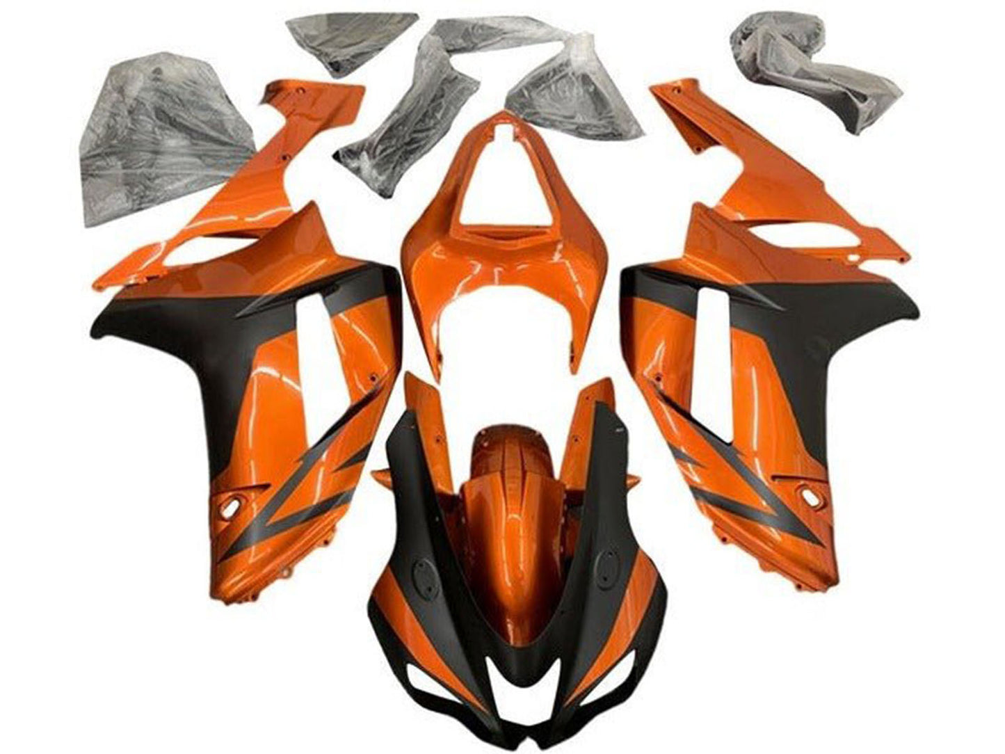 2007-2008 Orange Matte Black Kawasaki ZX6R 636 Fairing Kit