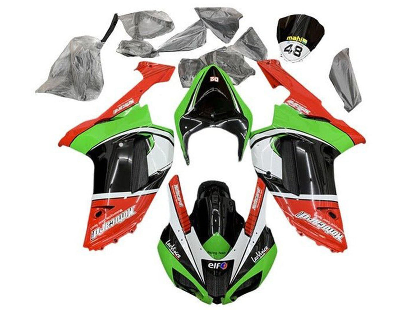 2007-2008 Red Green Black White Kawasaki ZX6R 636 Fairing Kit