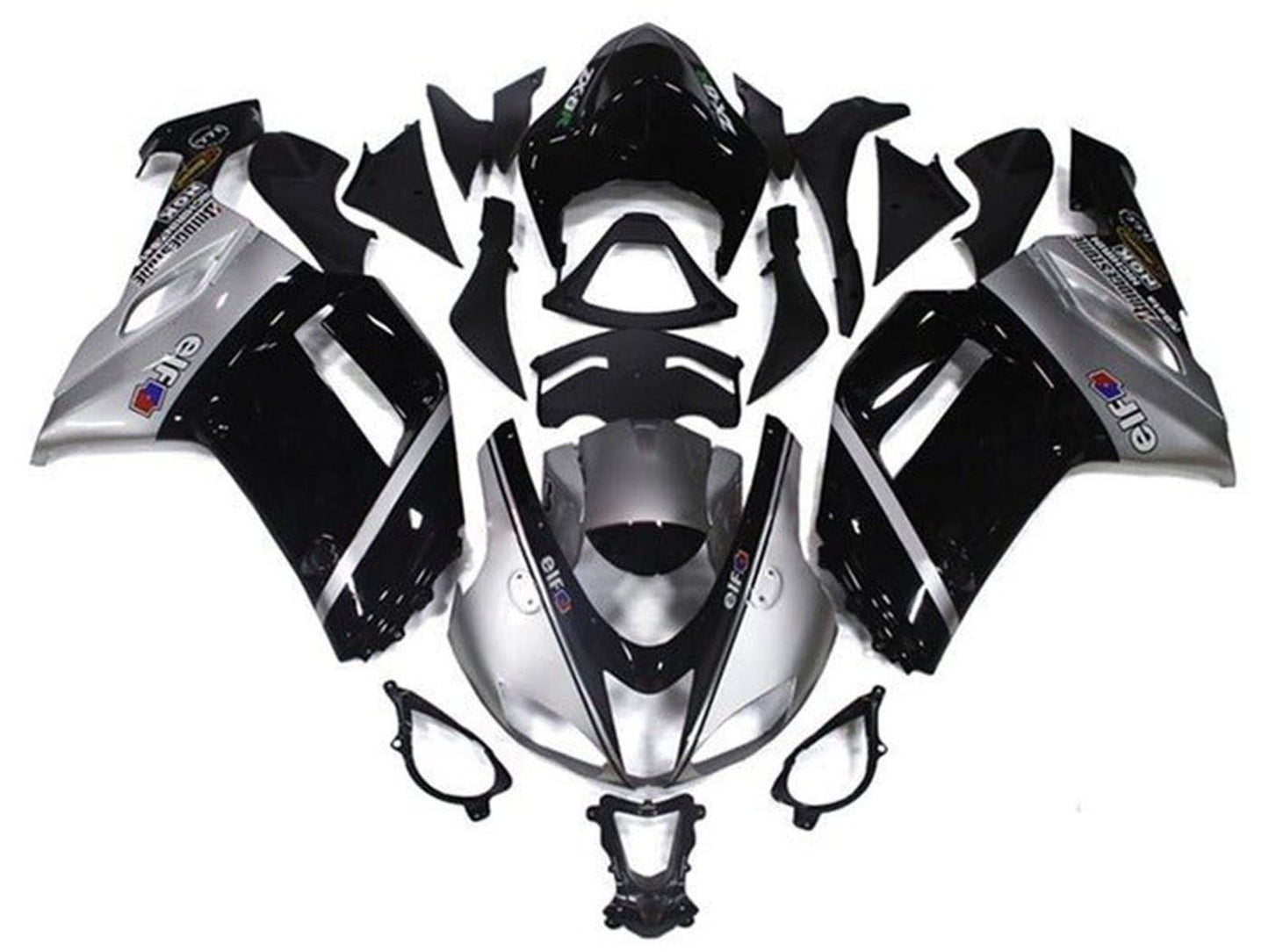 2007-2008 Silver Black Elf Kawasaki ZX6R 636 Fairing Kit