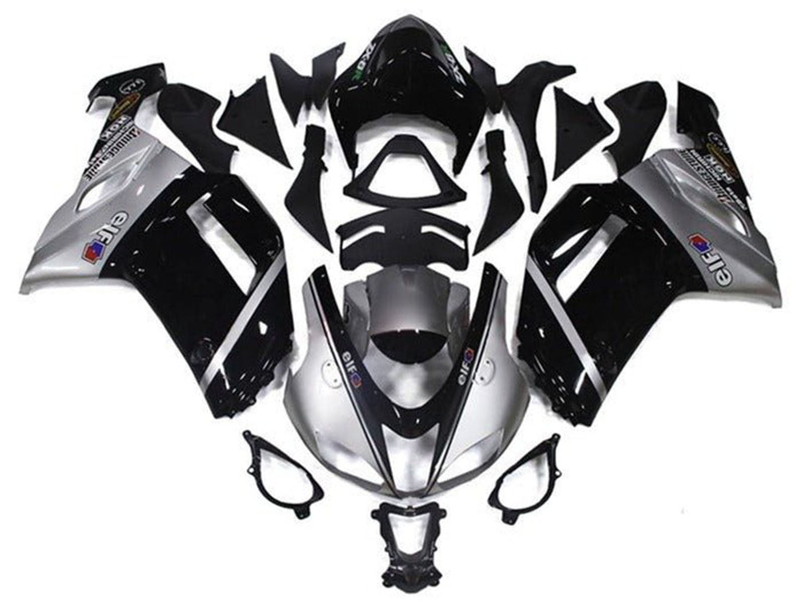 2007-2008 Silver Black Elf Kawasaki ZX6R 636 Fairing Kit
