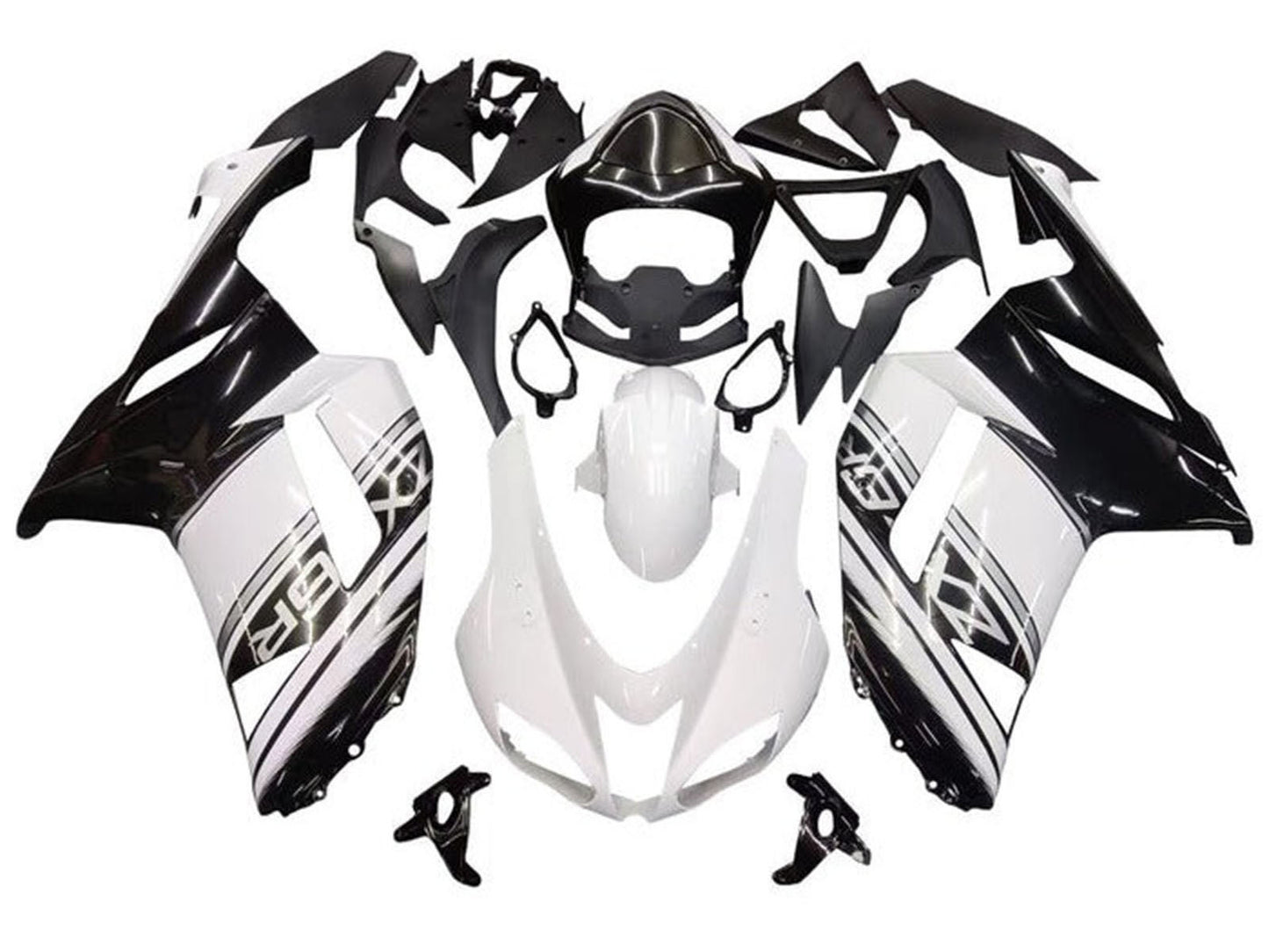 2007-2008 White Black Silver Stripe Kawasaki ZX6R 636 Fairing Kit