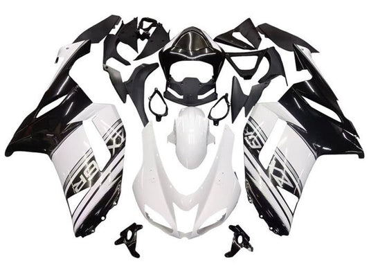 2007-2008 White Black Silver Stripe Kawasaki ZX6R 636 Fairing Kit
