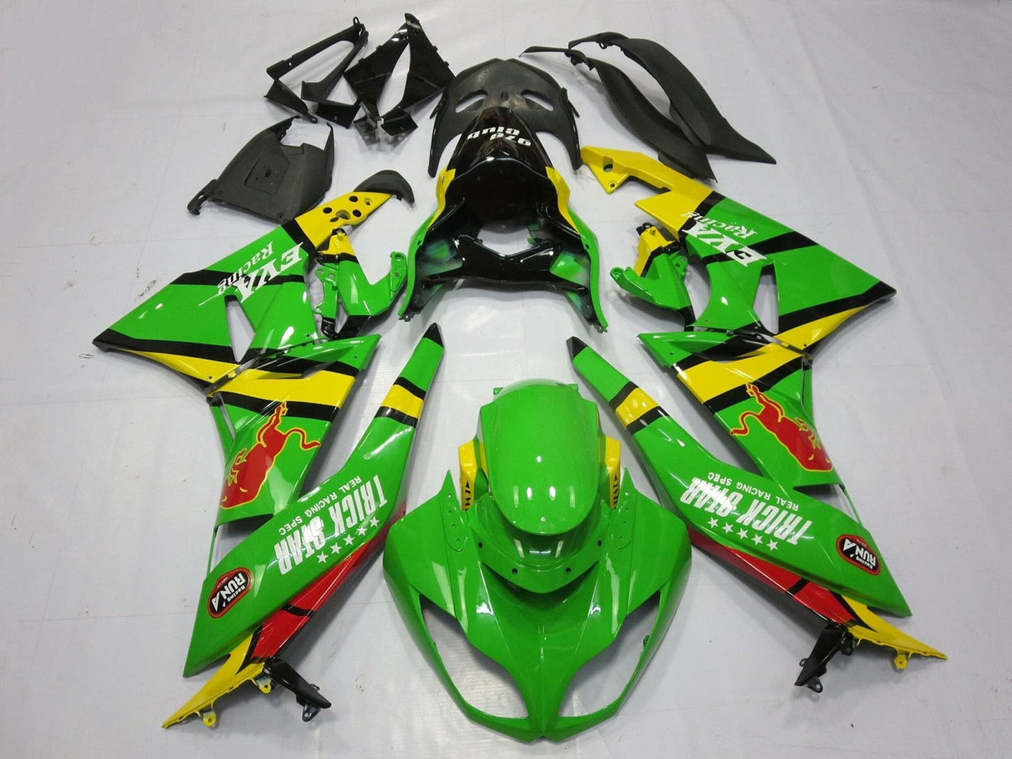 2009-2012 Green Yellow Black Red Trick Star Kawasaki ZX6R 636 Fairing Kit