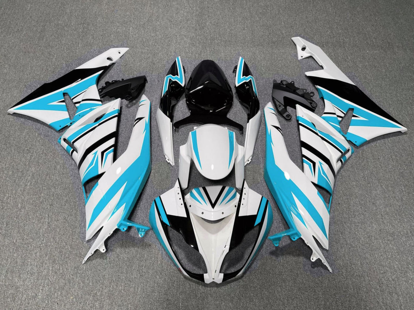 2009-2012 White Light Blue Black Kawasaki ZX6R 636 Fairing Kit