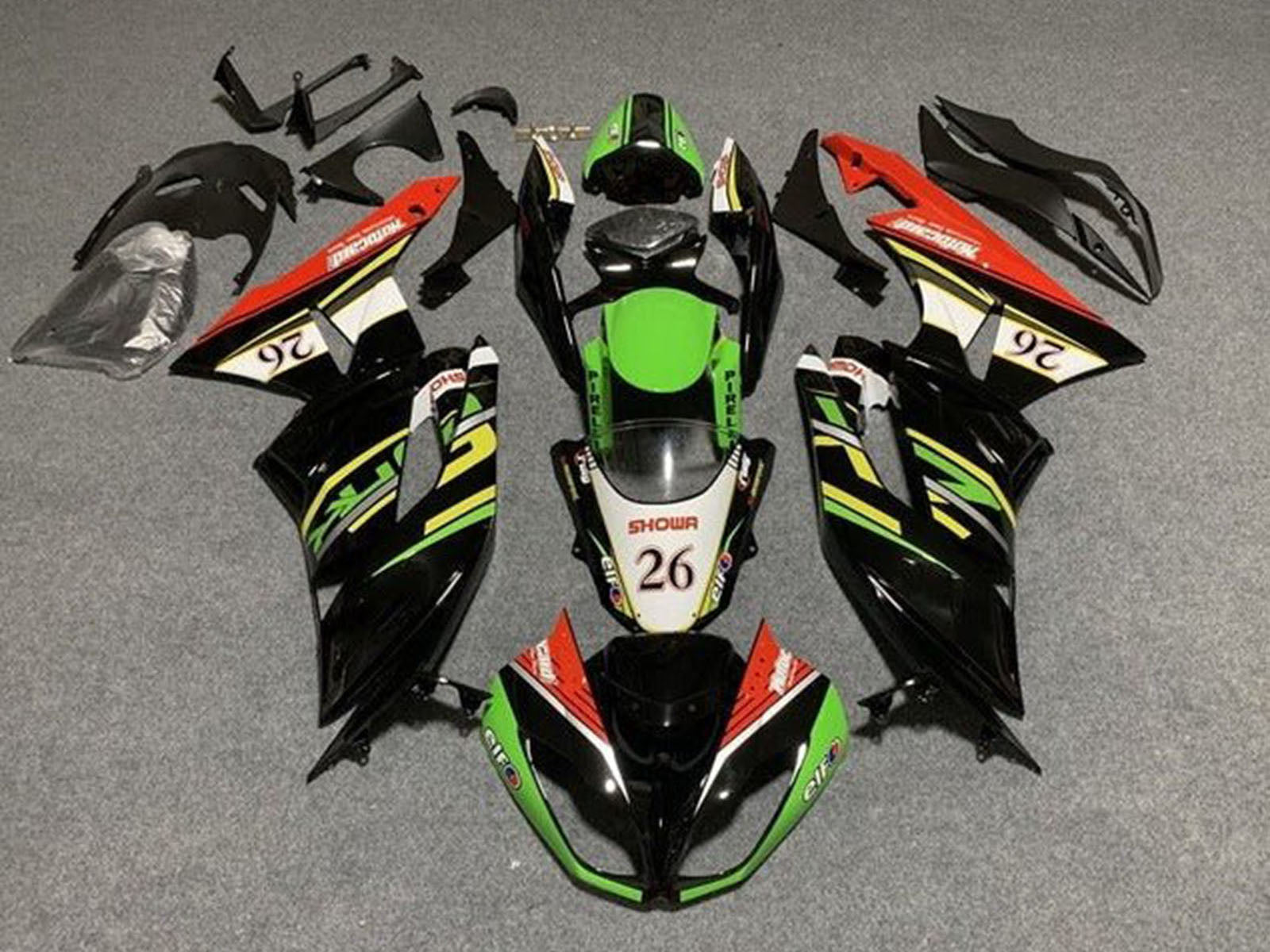 2009-2012 Black Green Yellow Red White Kawasaki ZX6R 636 Fairing Kit