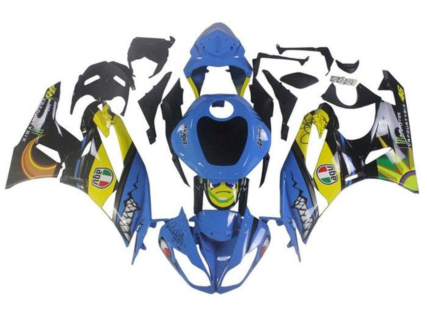 2009-2012 Blue Yellow Shark Kawasaki ZX6R 636 Fairing Kit
