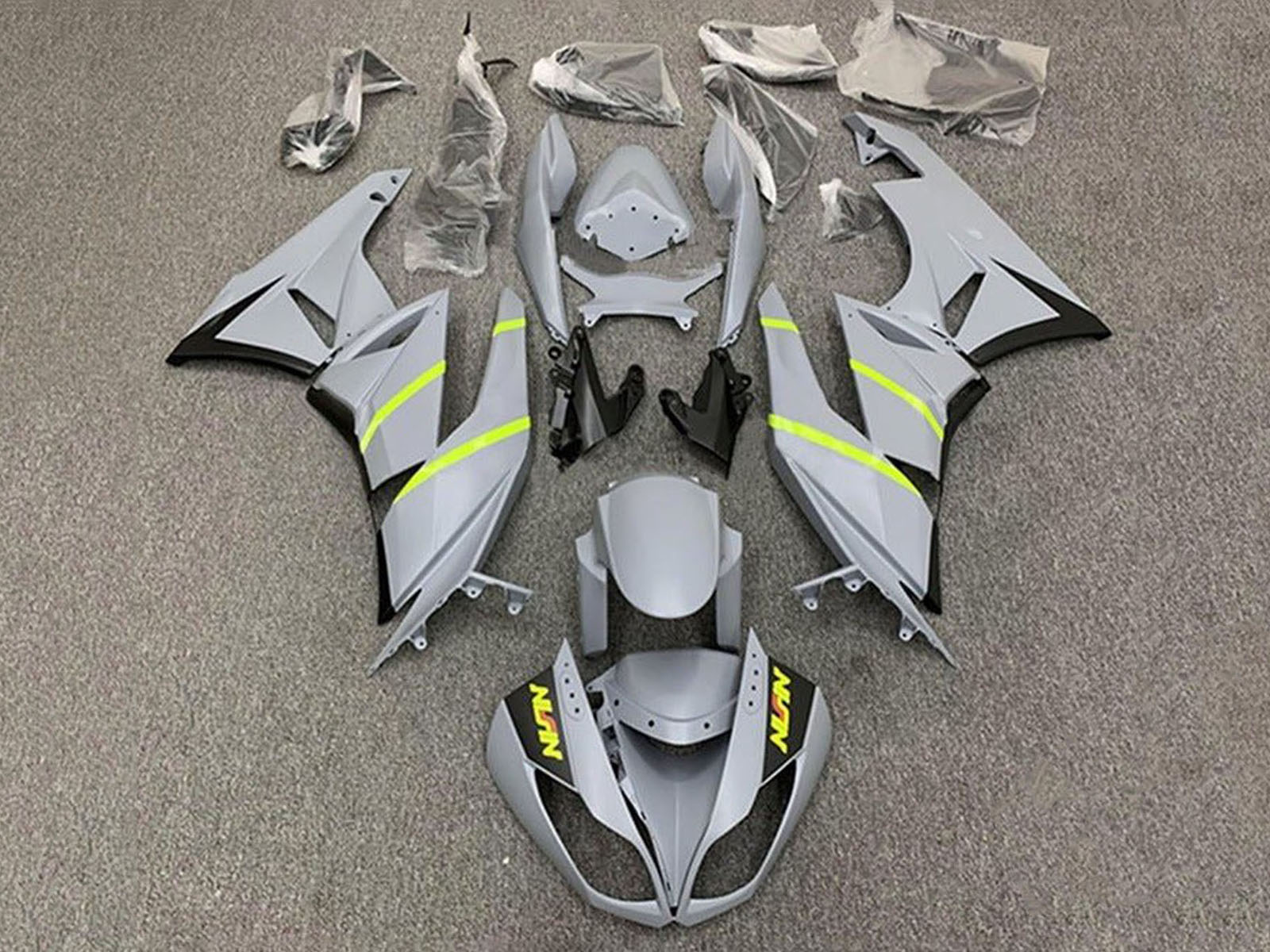 2009-2012 Grey Yellow Stripe Kawasaki ZX6R 636 Fairing Kit