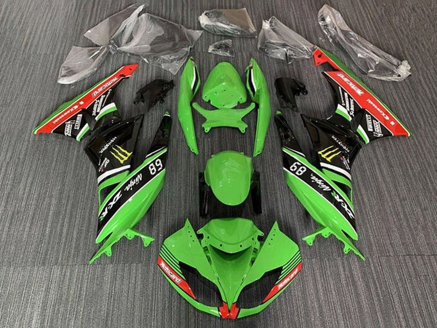 2009-2012 Green Black Red Motocard Kawasaki ZX6R 636 Fairing Kit