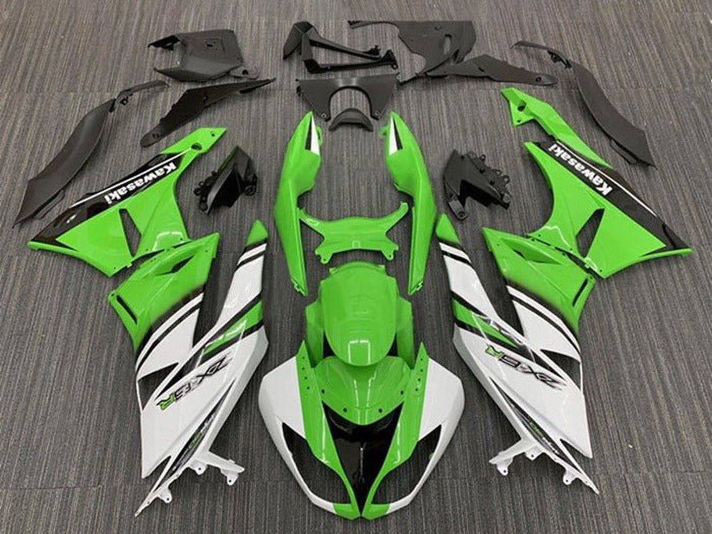 2009-2012 Green White Black Stripe Kawasaki ZX6R 636 Fairing Kit