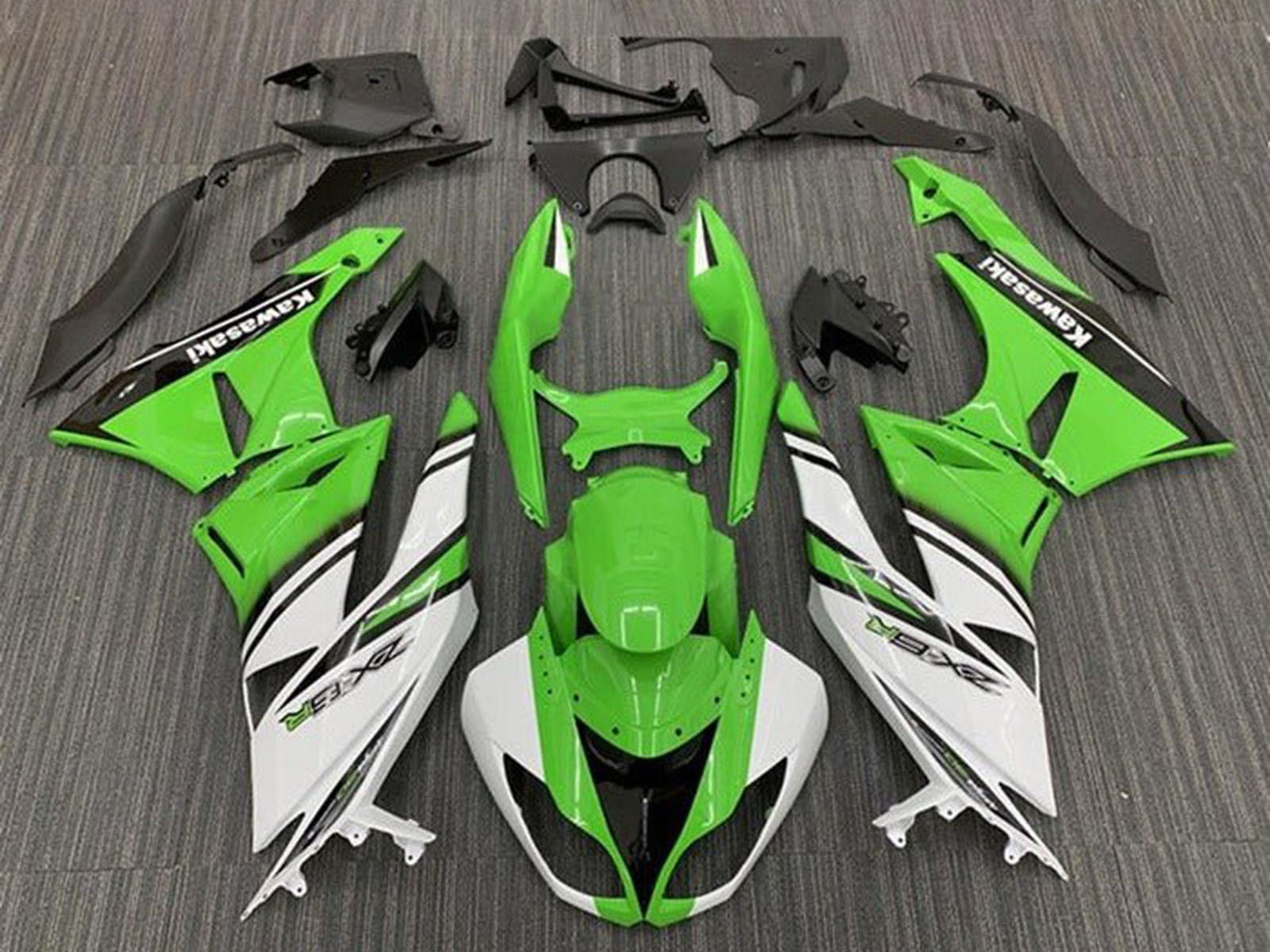 2009-2012 Green White Black Stripe Kawasaki ZX6R 636 Fairing Kit