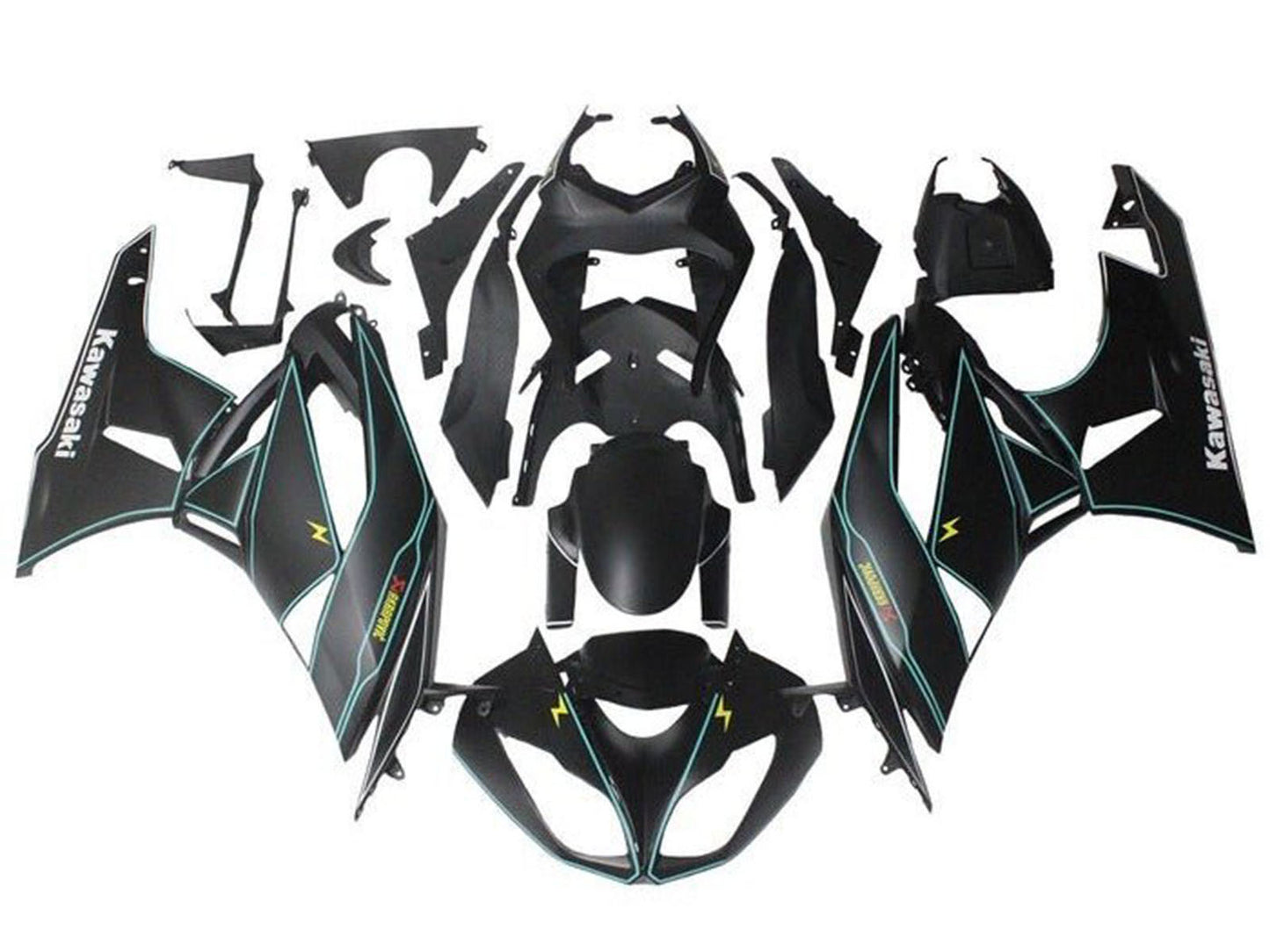 2009-2012 Matte Black Blue Stripe Kawasaki ZX6R 636 Fairing Kit