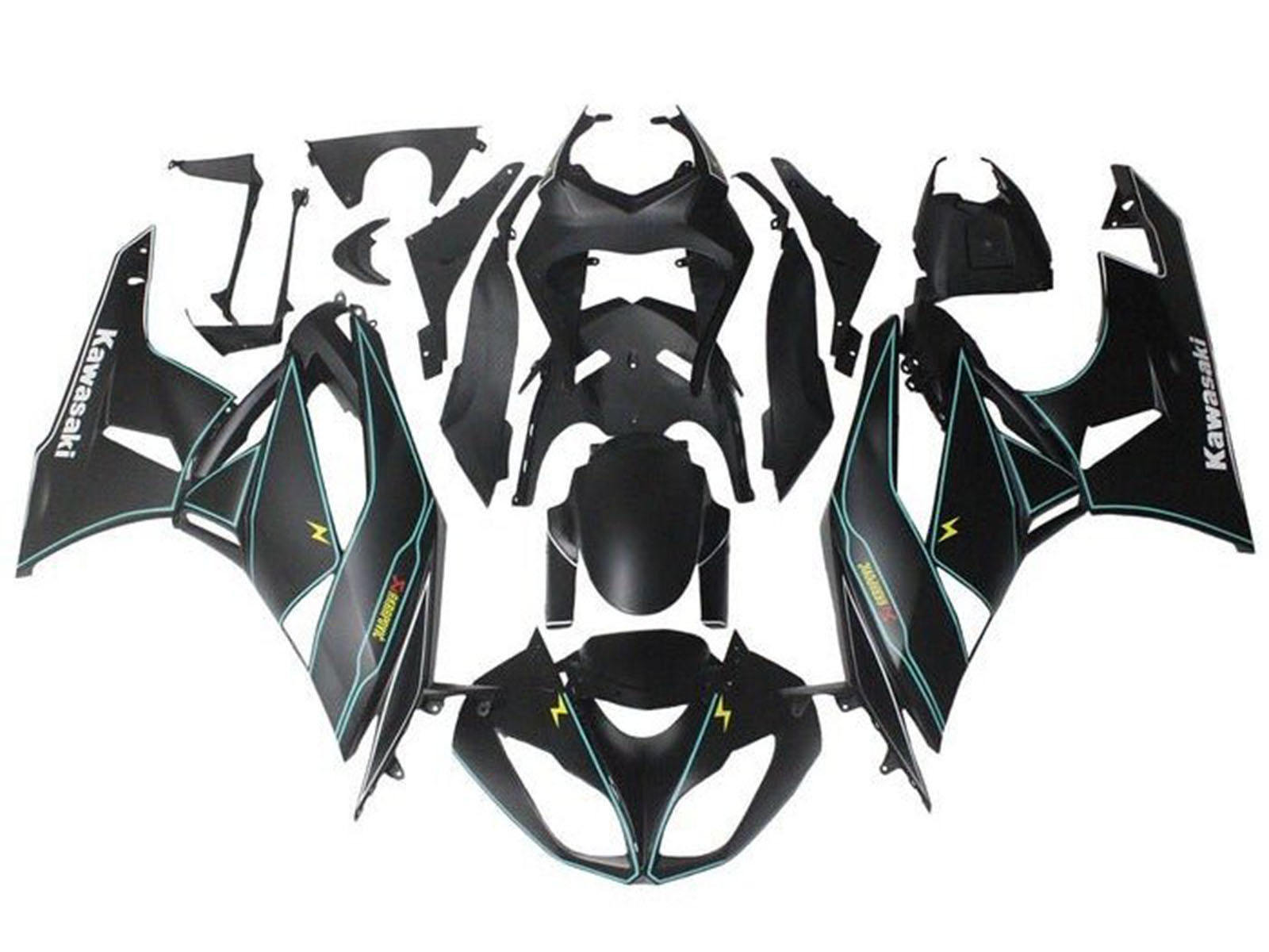 2009-2012 Matte Black Blue Stripe Kawasaki ZX6R 636 Fairing Kit