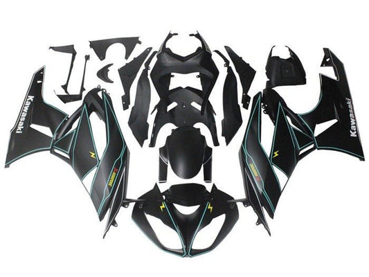 2009-2012 Matte Black Blue Stripe Kawasaki ZX6R 636 Fairing Kit