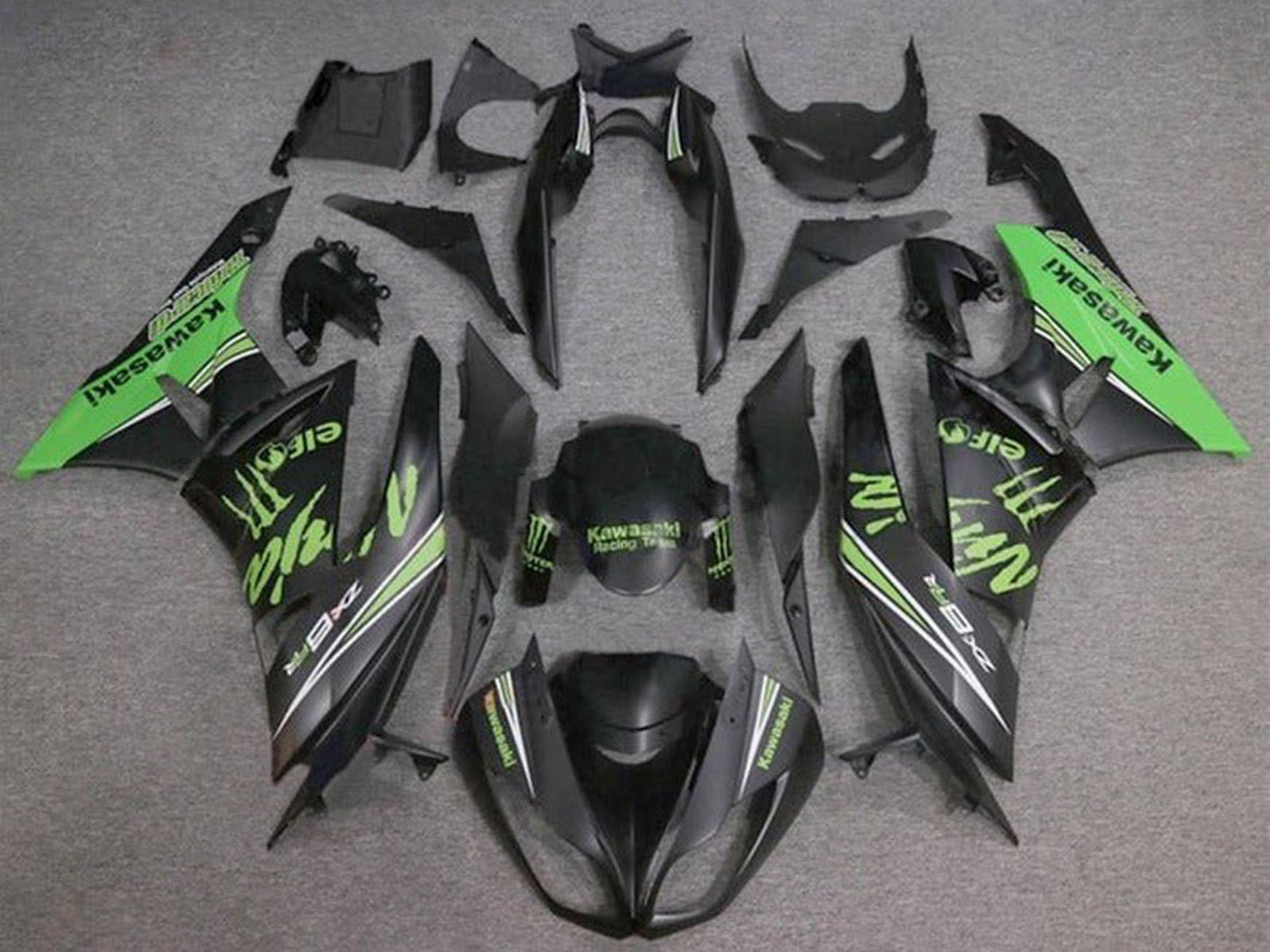 2009-2012 Atte Black Matte Green Kawasaki ZX6R 636 Fairing Kit