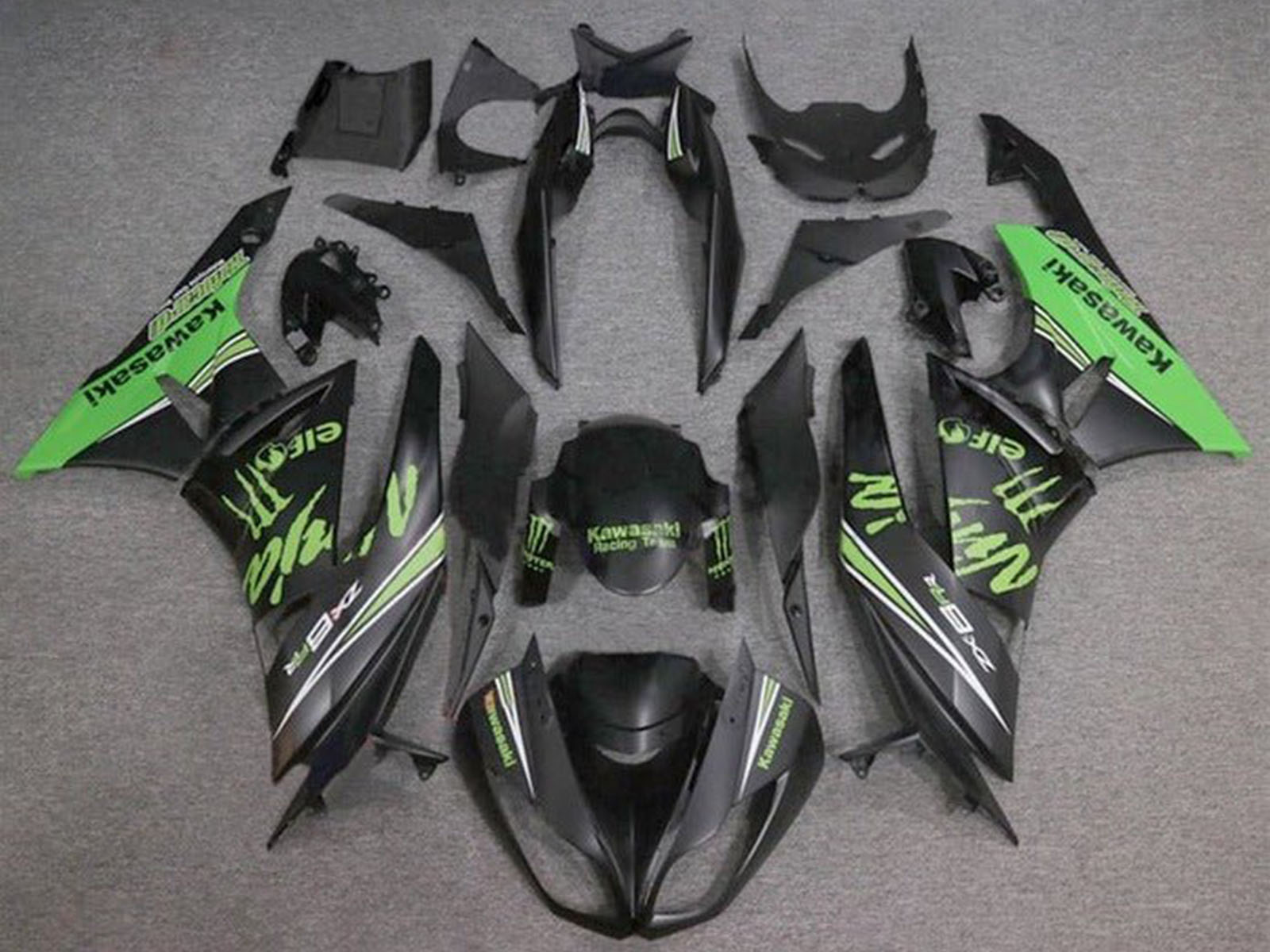 2009-2012 Atte Black Matte Green Kawasaki ZX6R 636 Fairing Kit