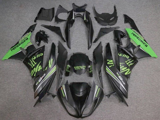 2009-2012 Atte Black Matte Green Kawasaki ZX6R 636 Fairing Kit