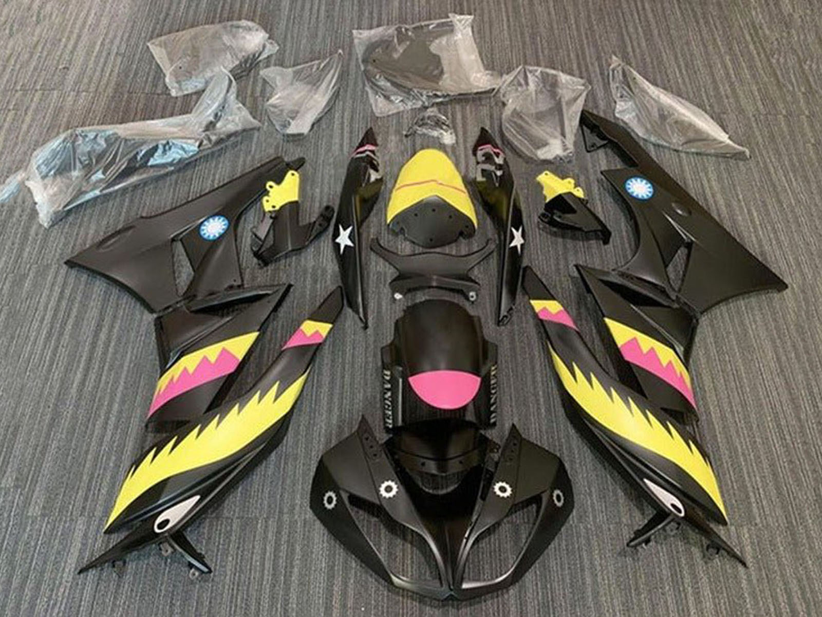 2009-2012 Matte Black Yellow Pink Kawasaki ZX6R 636 Fairing Kit