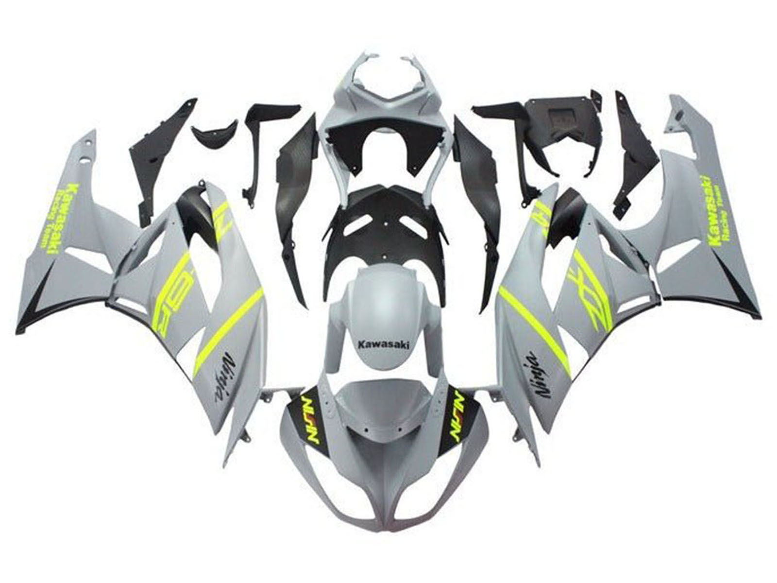 2009-2012 Matte Grey Yellow Black Kawasaki ZX6R 636 Fairing Kit