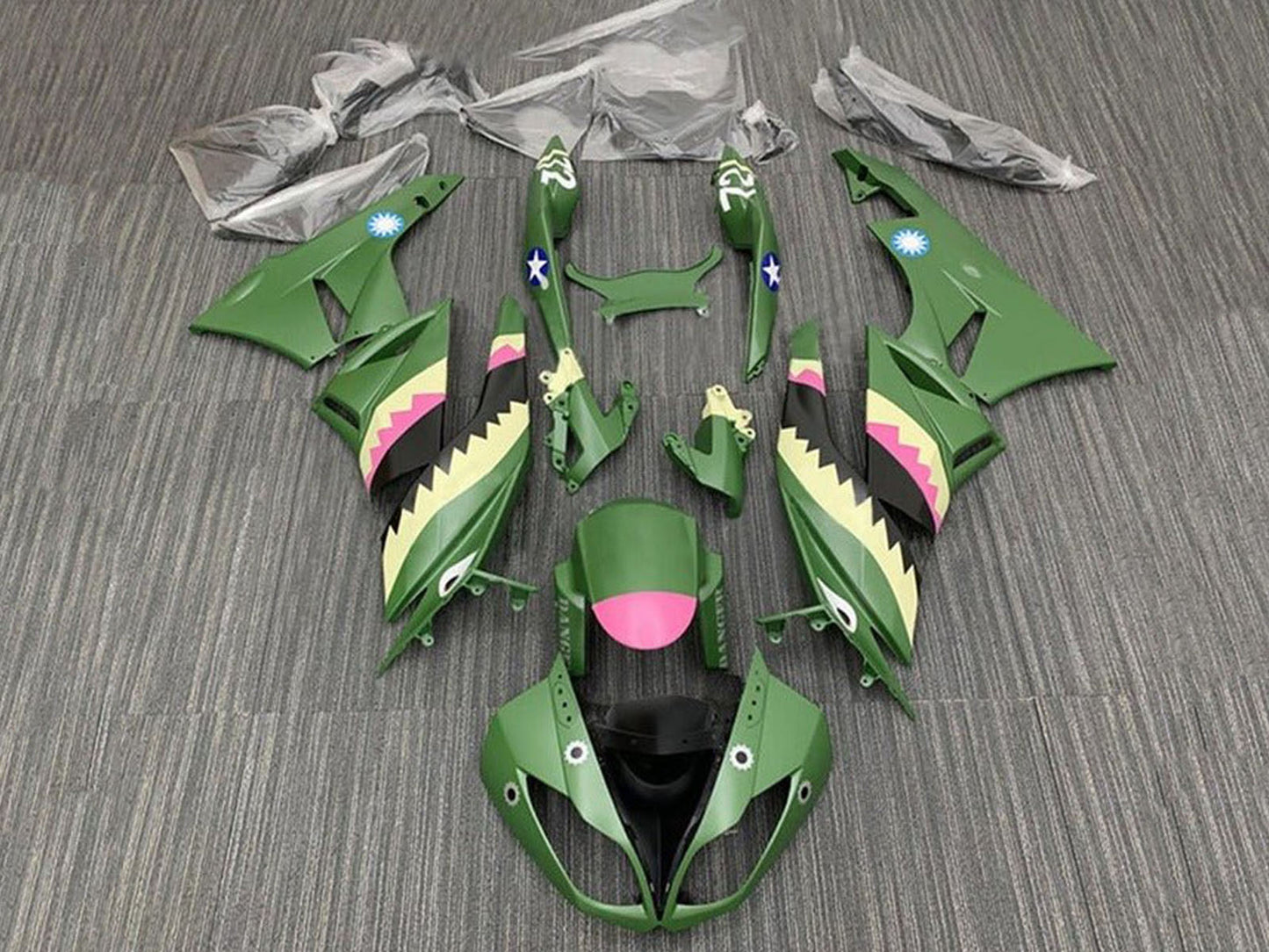 2009-2012 Matte Green Yellow Pink Kawasaki ZX6R 636 Fairing Kit