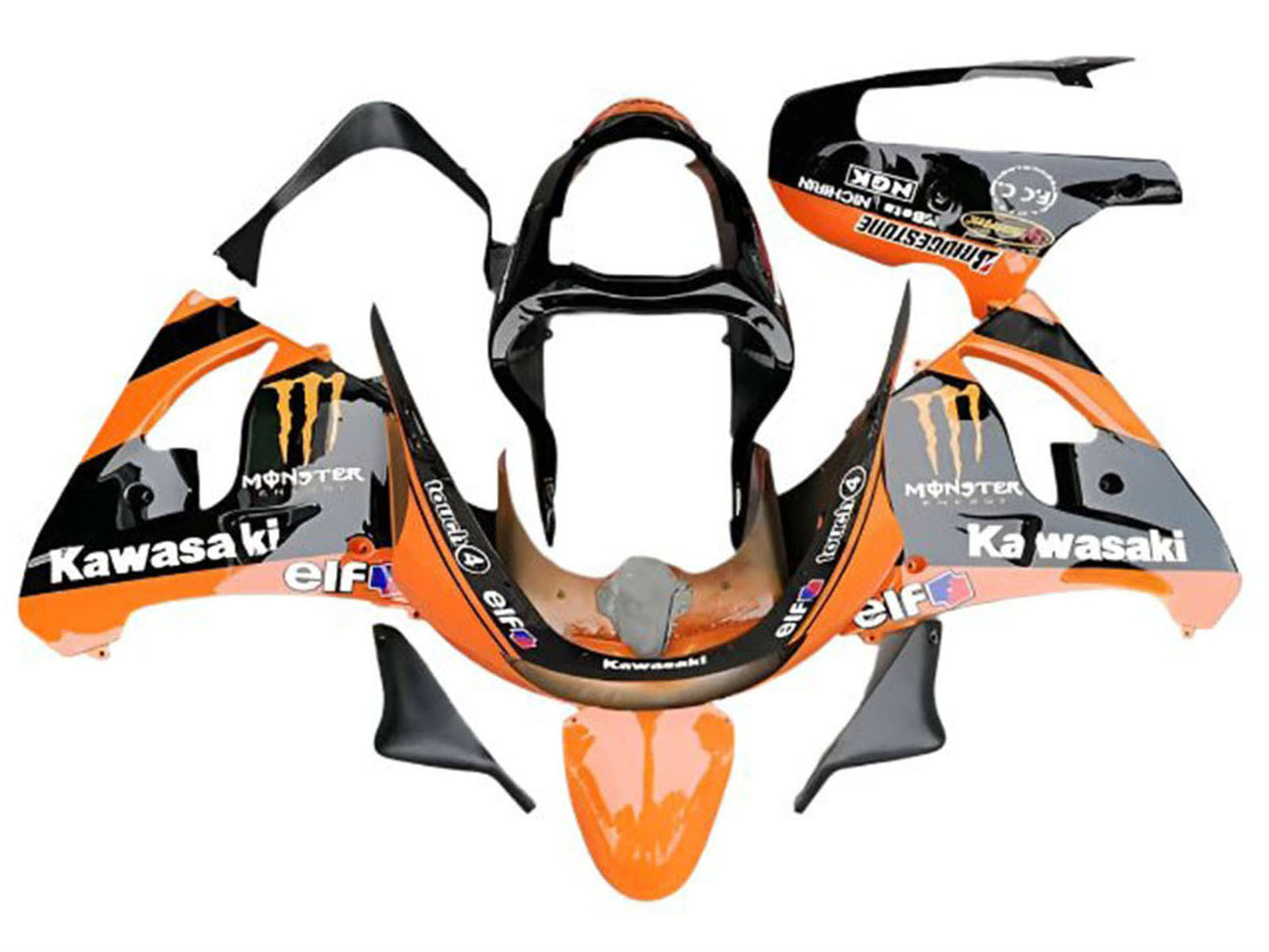 2009-2012 Orange Black White Elf Kawasaki ZX6R 636 Fairing Kit