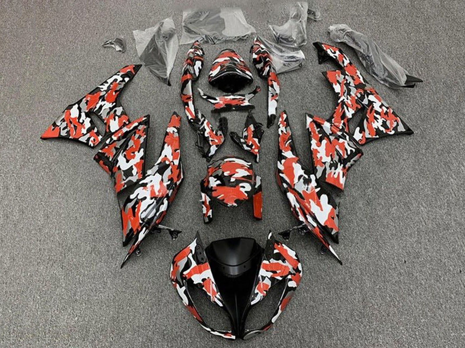 2009-2012 Red White Black Camouflage Kawasaki ZX6R 636 Fairing Kit