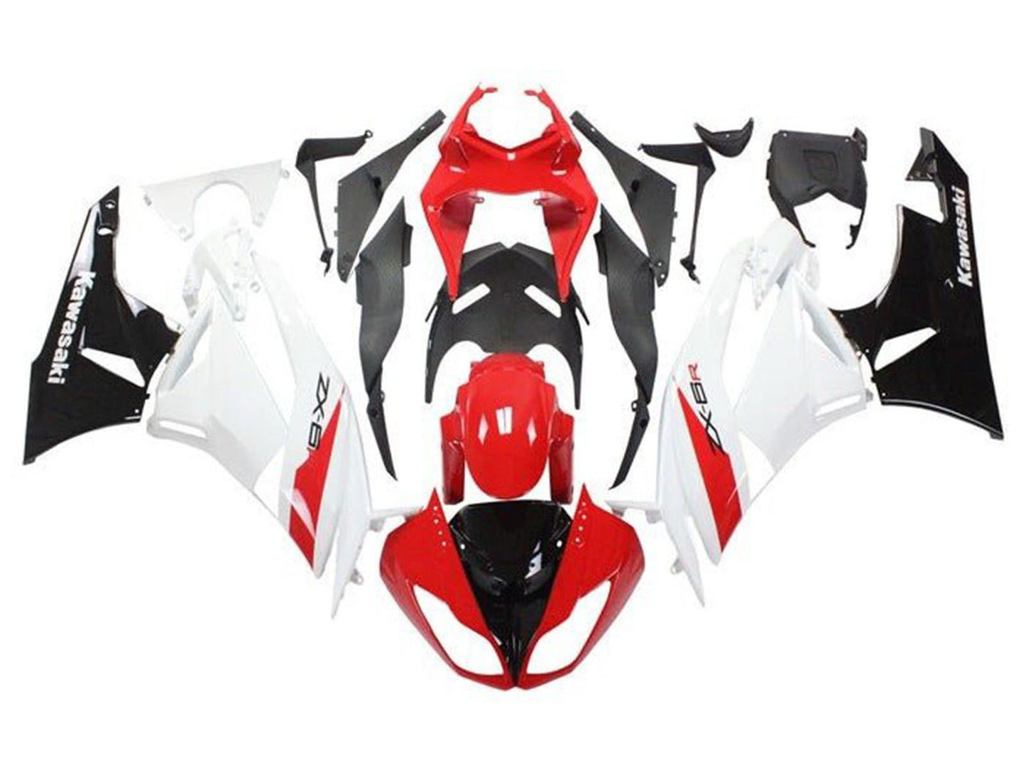 2009-2012 White Red Black Kawasaki ZX6R 636 Fairings Fairing Kit