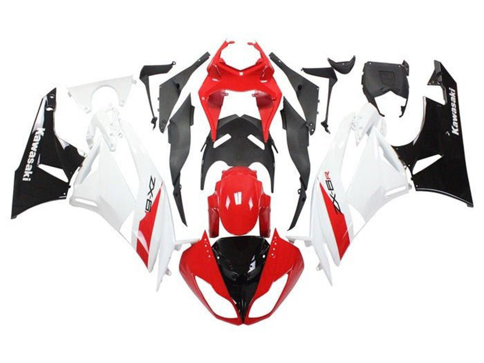 2009-2012 White Red Black Kawasaki ZX6R 636 Fairings Fairing Kit