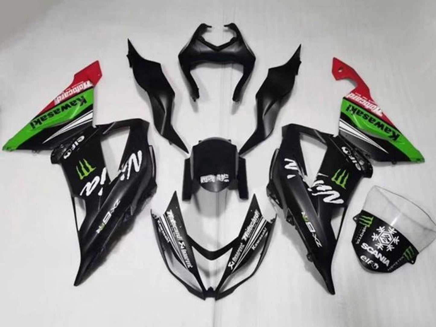 2013-2018 Matte Black White Green Monster Kawasaki ZX6R 636 Fairing Kit